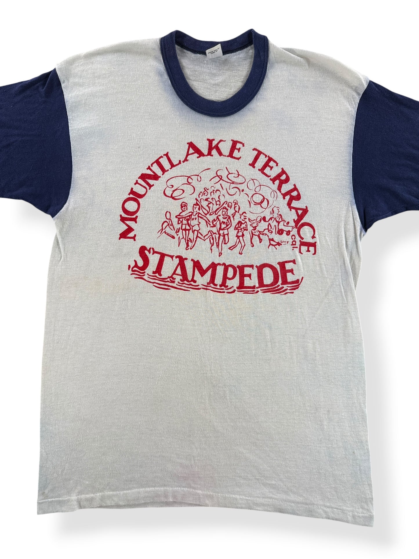 Front Close Up of Vintage Mountlake Terrace Stampede Running Tee SZ L (Fits M)