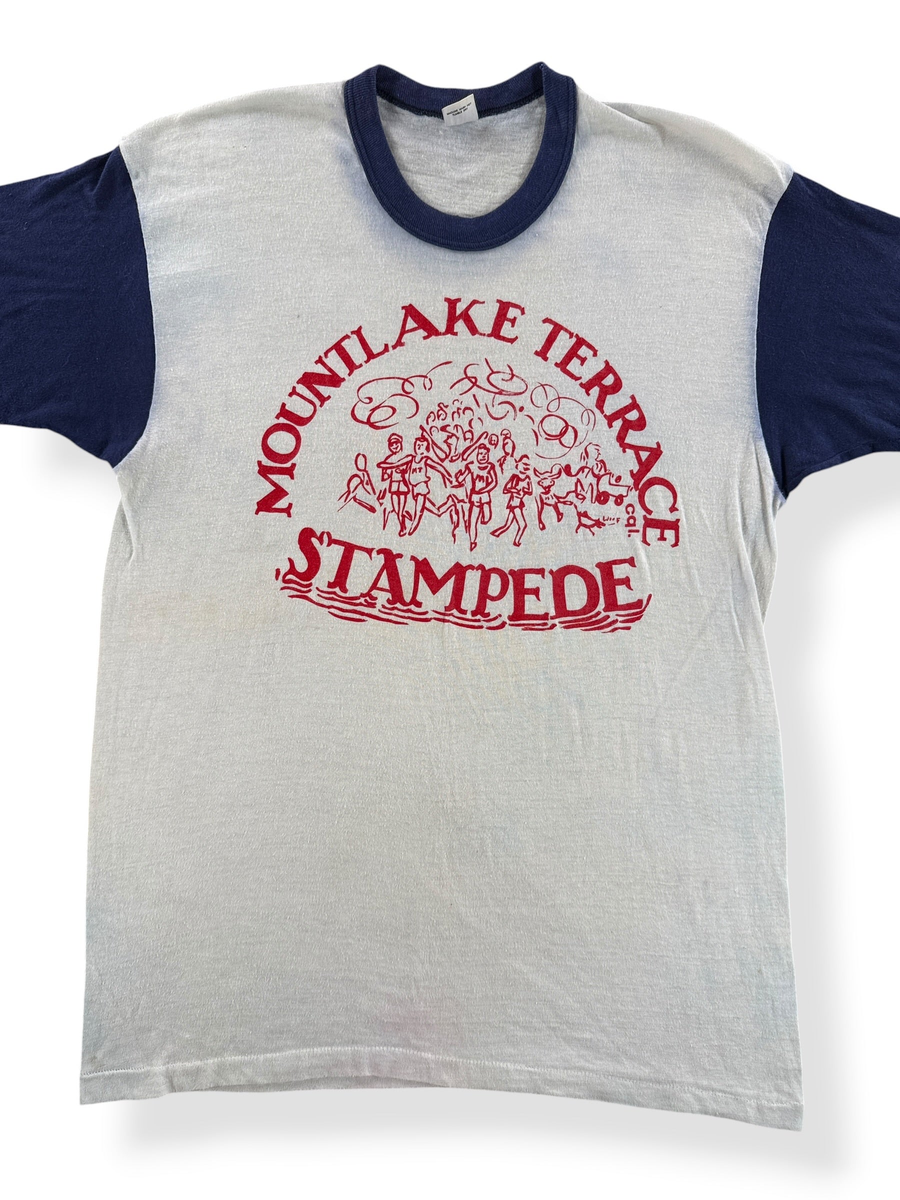 Front Close Up of Vintage Mountlake Terrace Stampede Running Tee SZ L (Fits M)