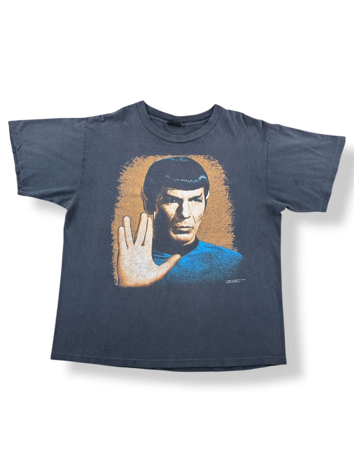 Front of Vintage Faded Star Trek Spock Live Long & Prosper Tee SZ XL