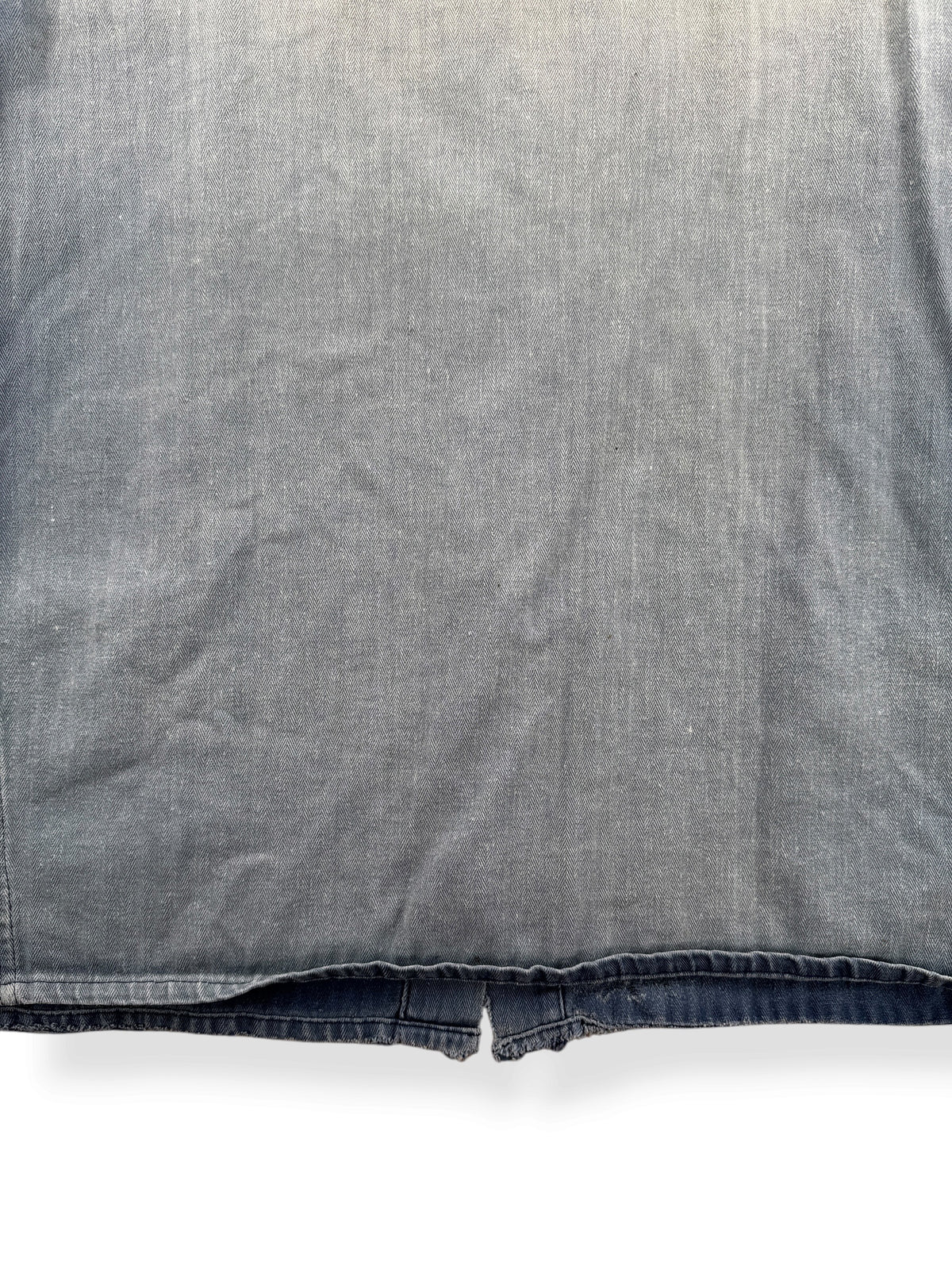Fading on back of Vintage Distressed French Chore Coat SZ L