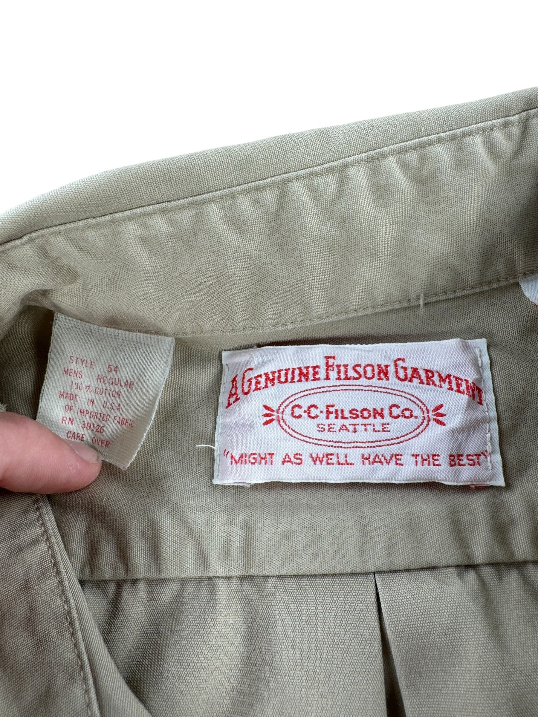 Label on Vintage Filson Short Sleeve Lightweight Guide Shirt SZ L