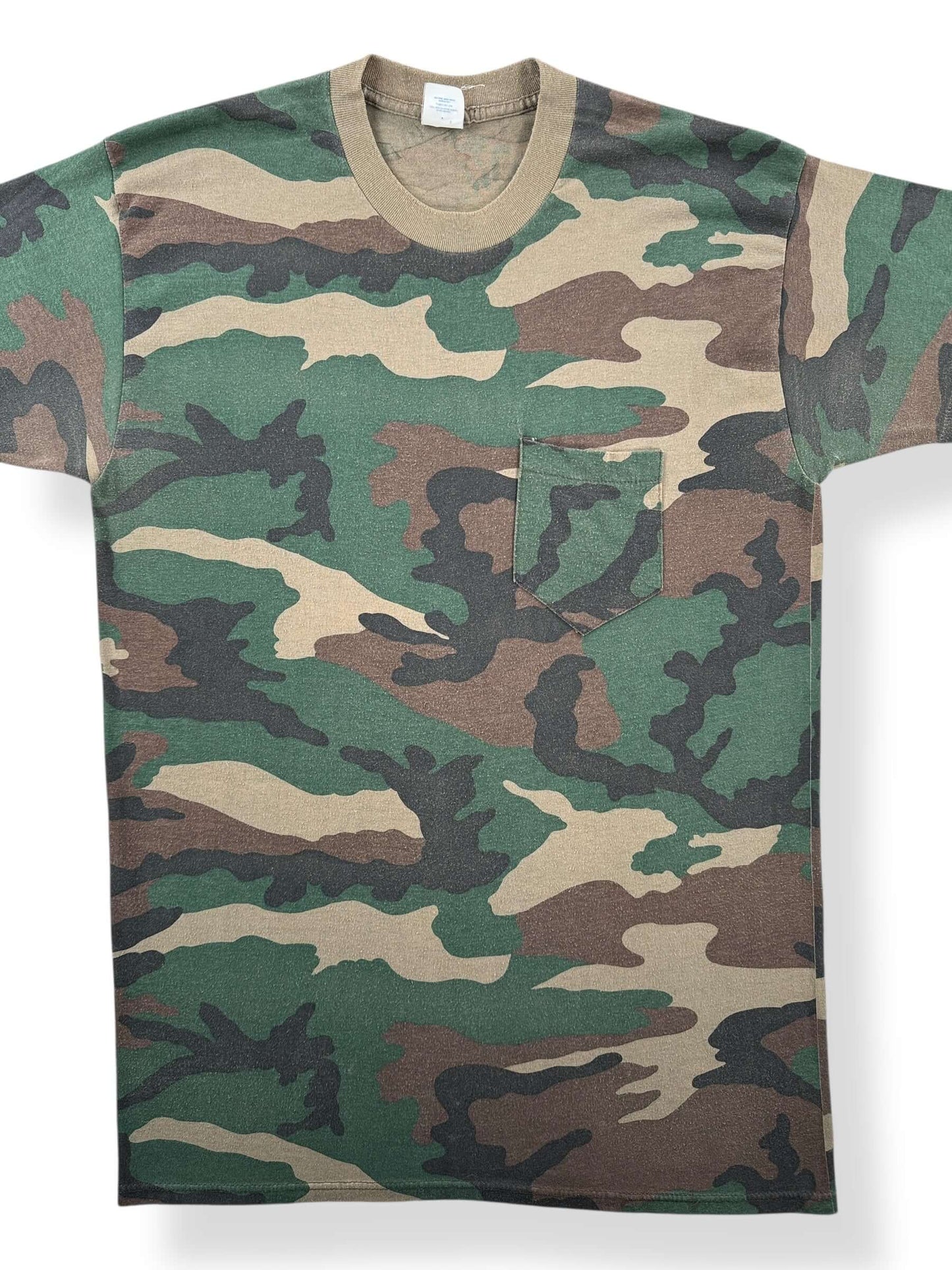 Front Close Up of Vintage 50/50 Camo Pocket Tee SZ M