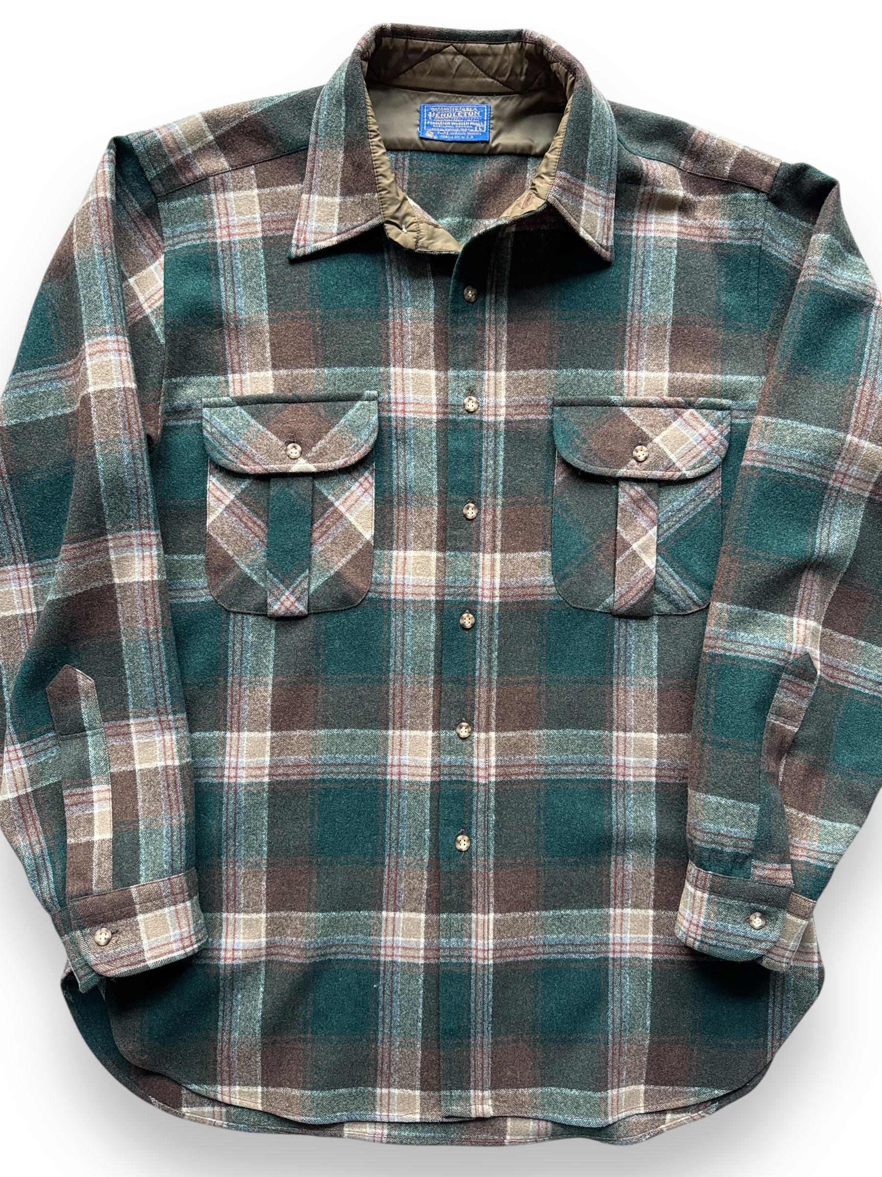 front close up of Vintage Pendleton Earth Tone Plaid Flannel SZ L