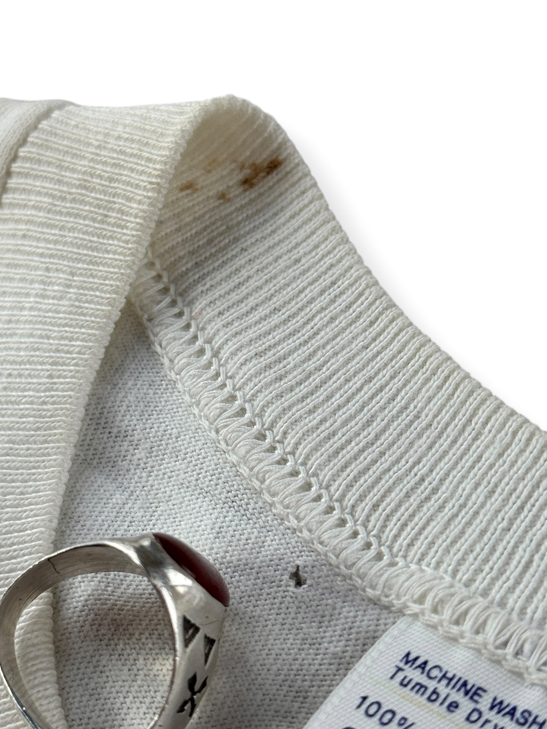 Small hole and stain on collar of Vintage 60s Bob Hering Racing Tee SZ S