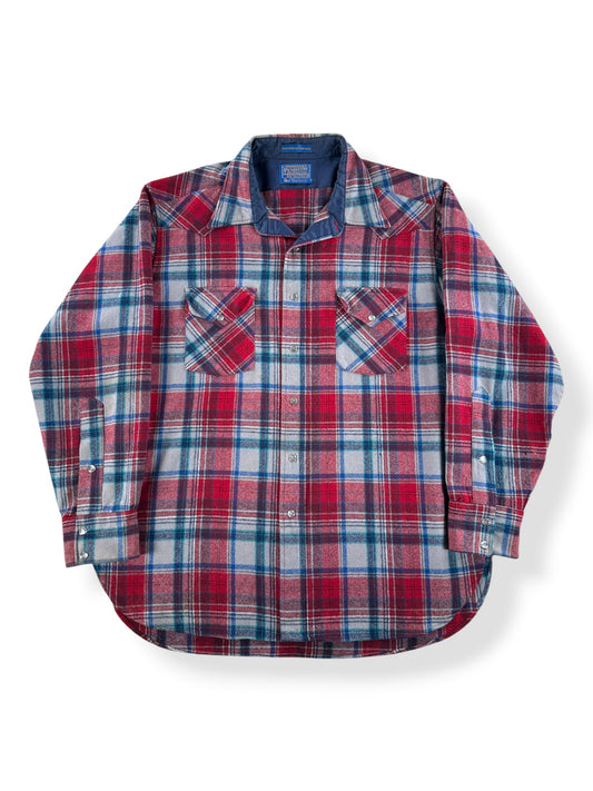 Front of Vintage Red Pendleton Western Wear Pearlsnap SZ XL