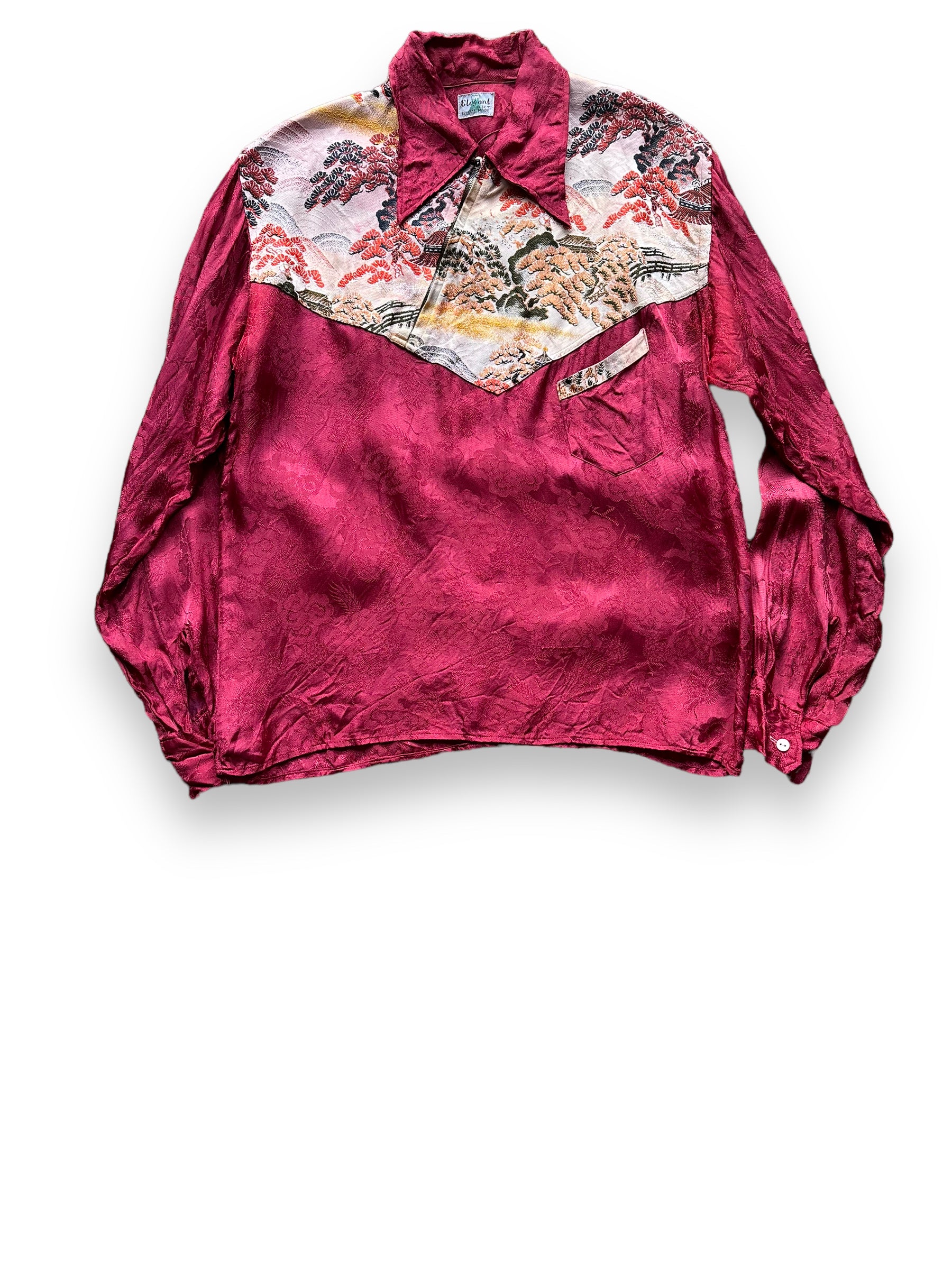 Front View of Vintage Two-Tone Elegant Art Japanese Souvenir Shirt SZ L | Vintage Souvenir Jacket Seattle | Barn Owl Vintage Seattle