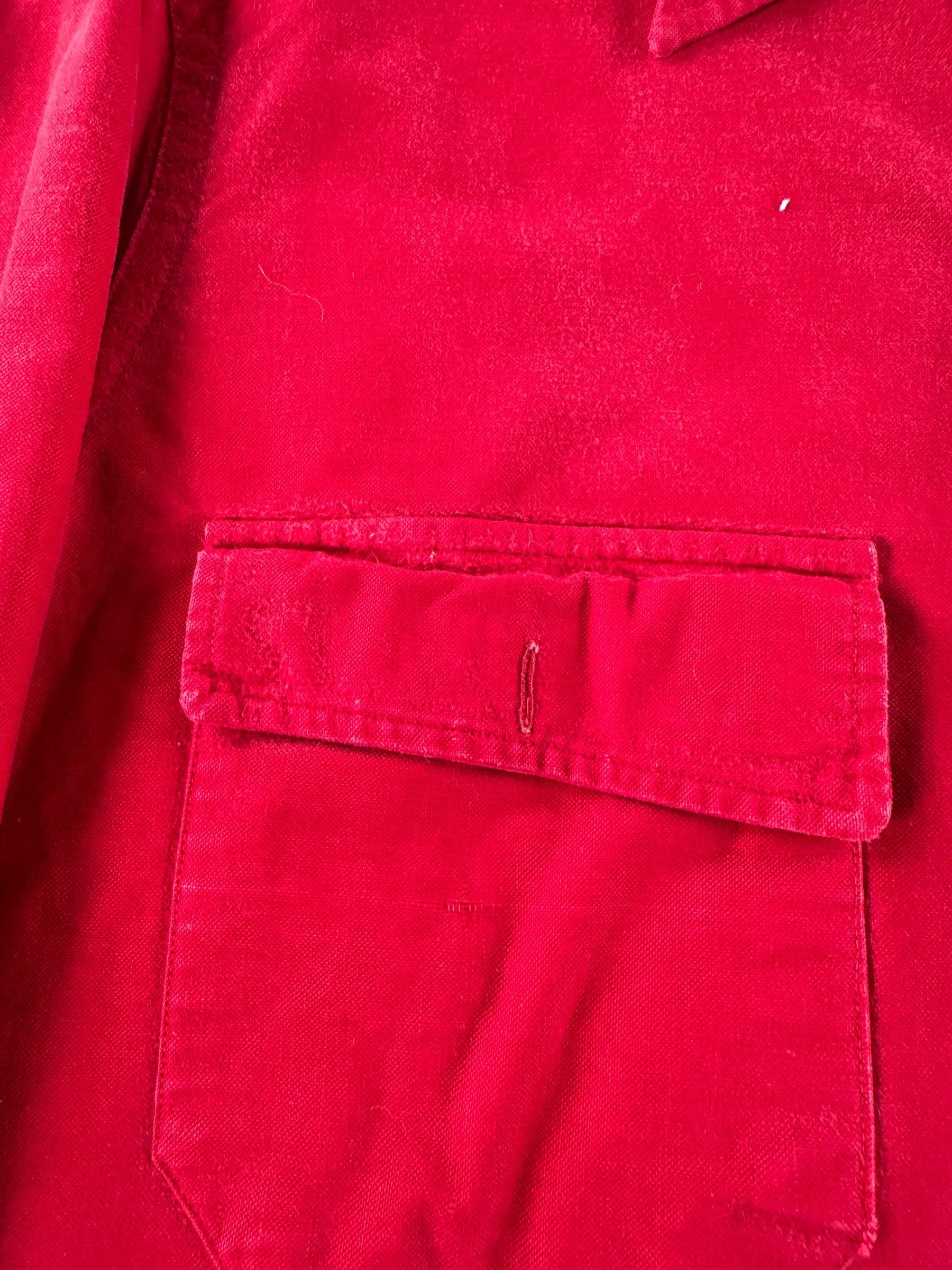 Pocket close up on Vintage 1960s LL Bean Script Era Chamois Cloth Shirt