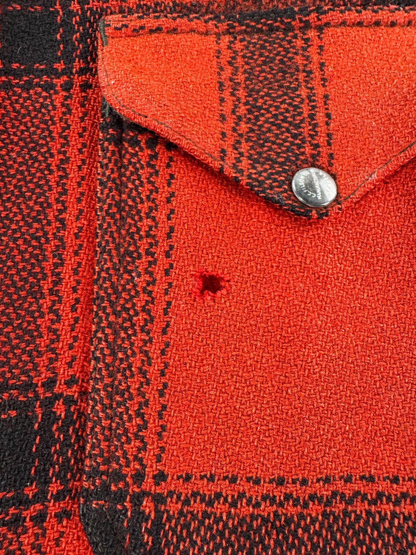 Hole on Vintage 50s Era Filson 75% Red Hunter Jacket SZ L