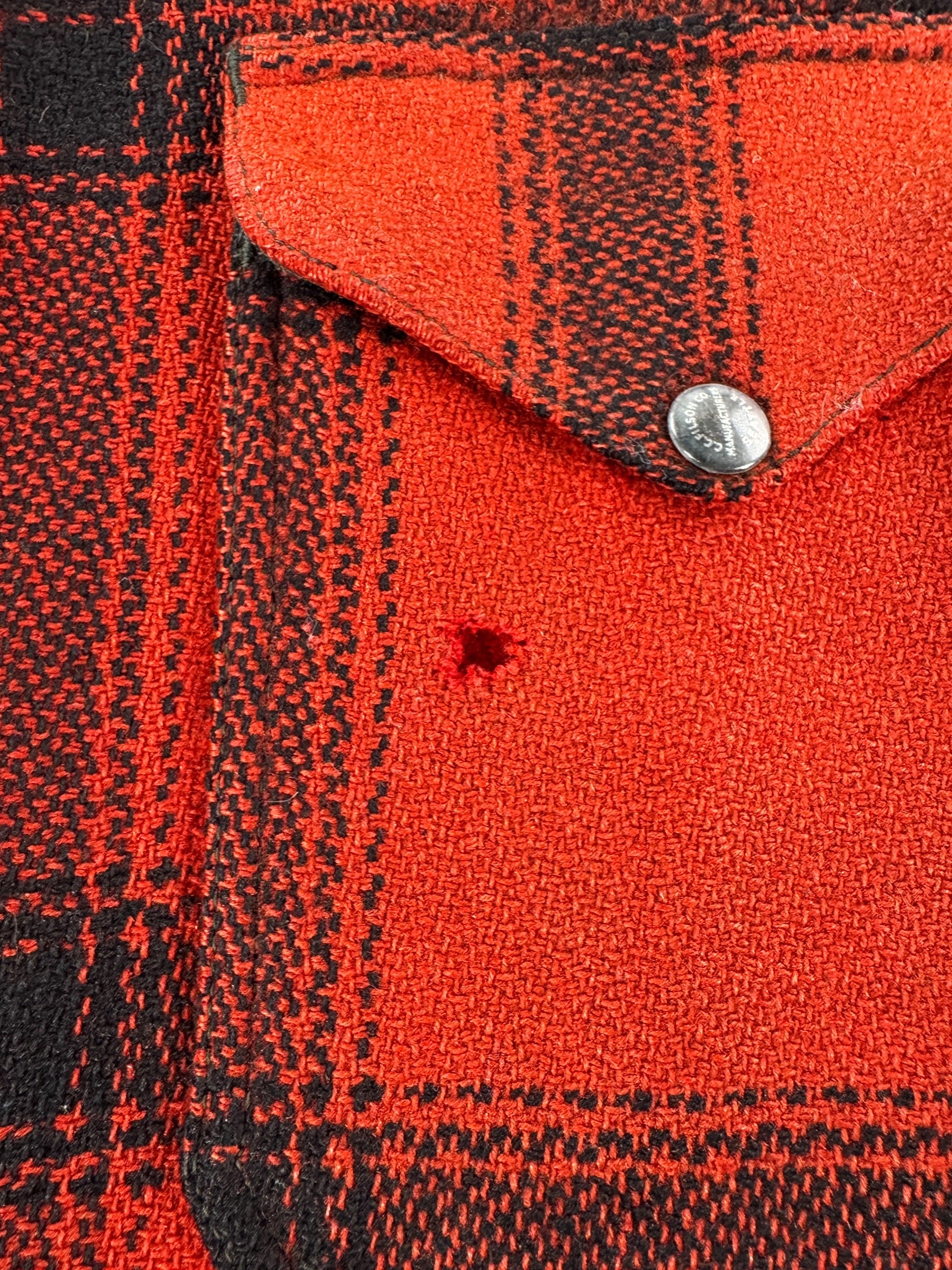 Hole on Vintage 50s Era Filson 75% Red Hunter Jacket SZ L