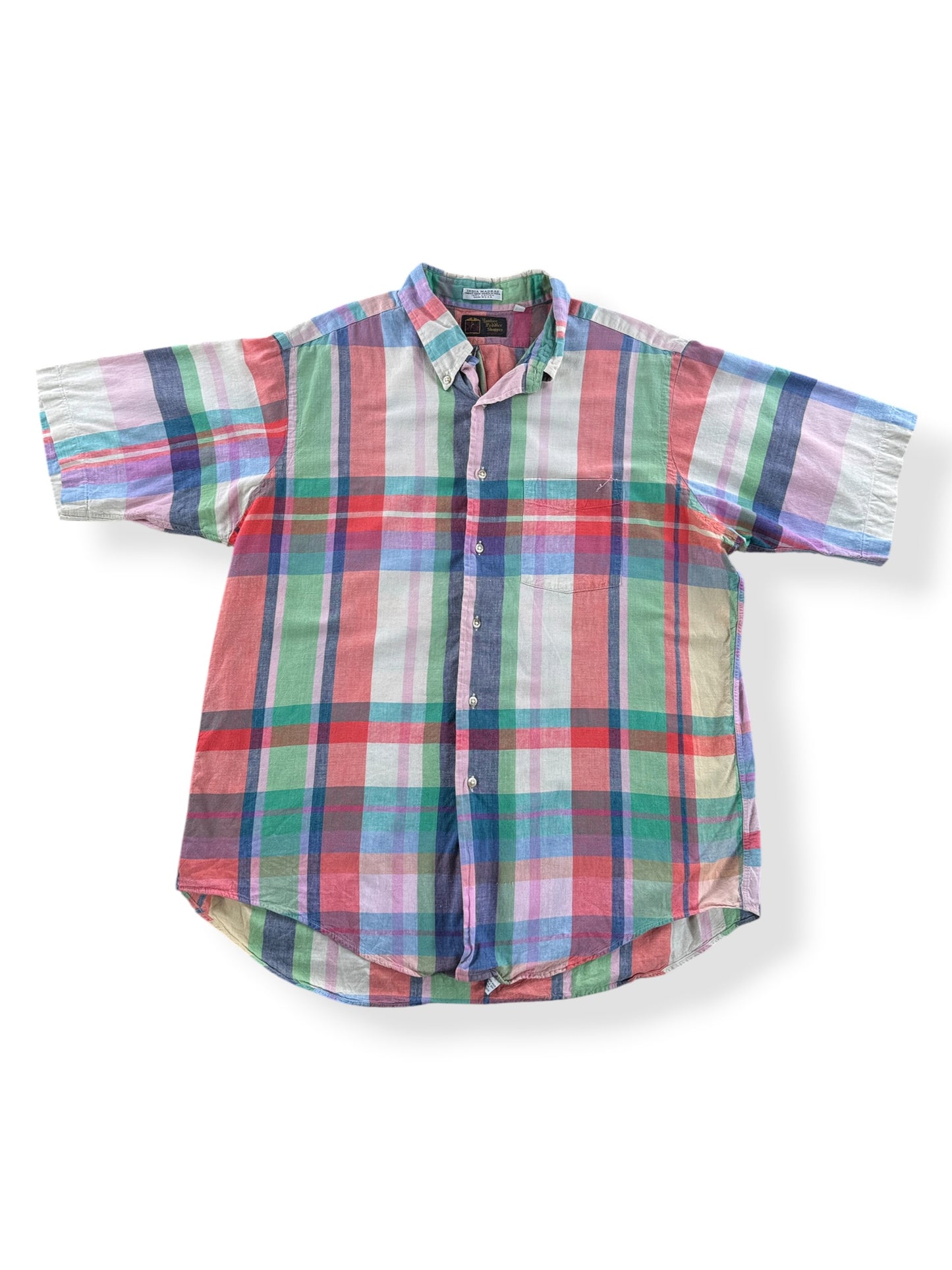 Front of Vintage Yankee Peddler India Madras Short Sleeve Shirt SZ XL