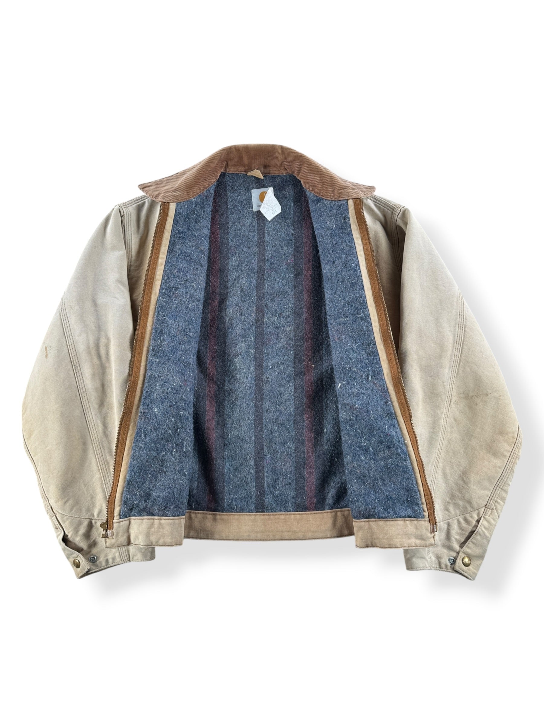 Inside of Vintage Tan Carhartt Detroit Jacket SZ 46