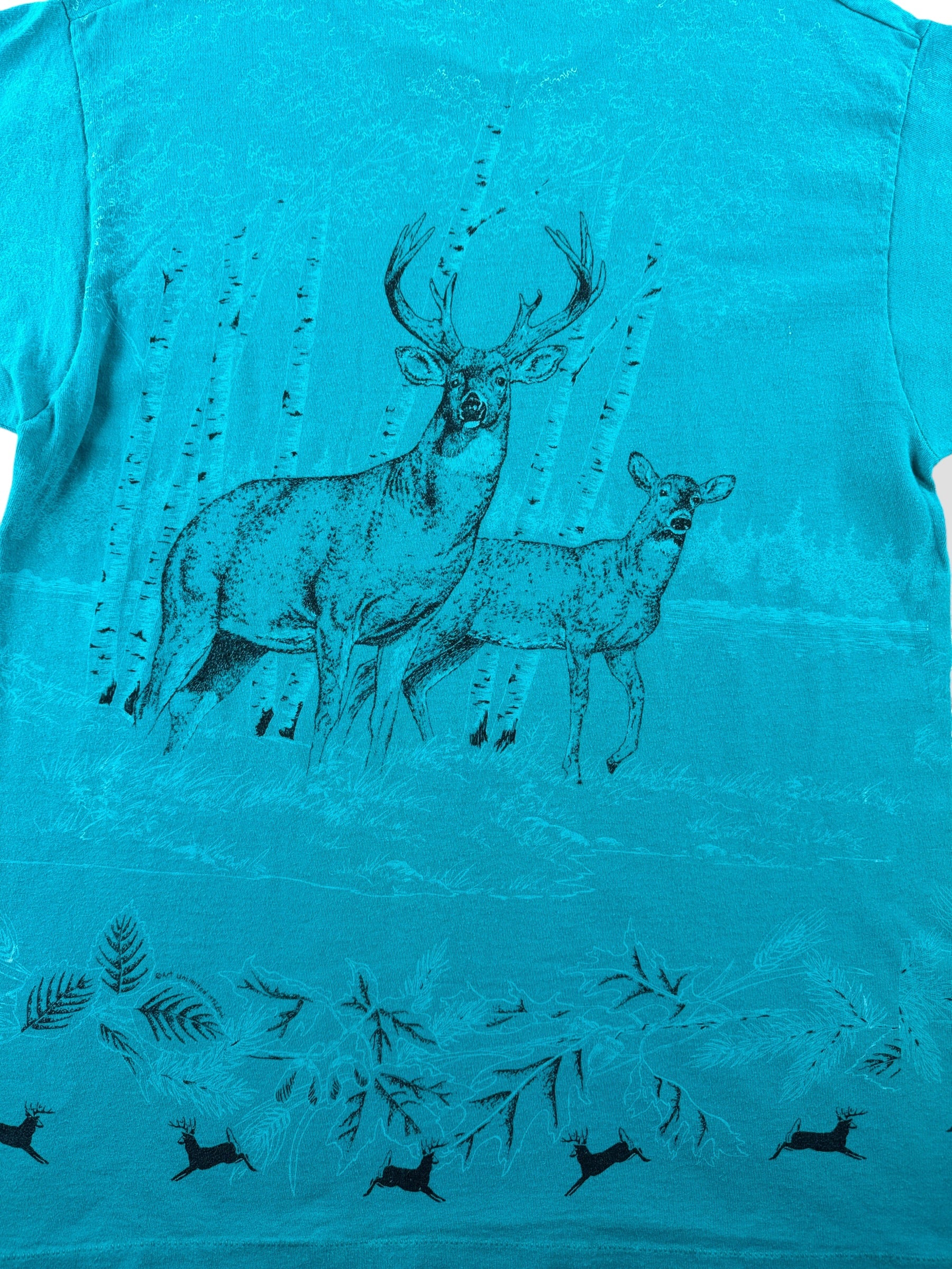 Back Graphic of Vintage Deer AOP Tee SZ L (Fits M)