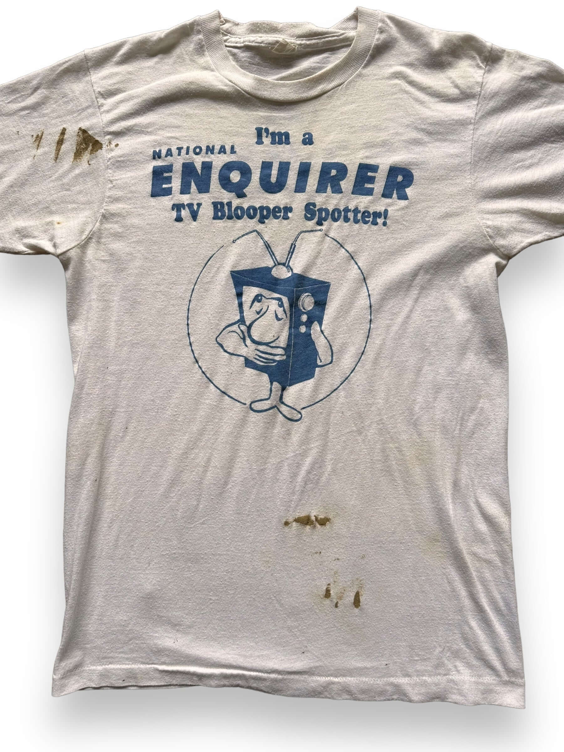 front close up of Vintage Paint Splattered National Inquirer Tee SZ M