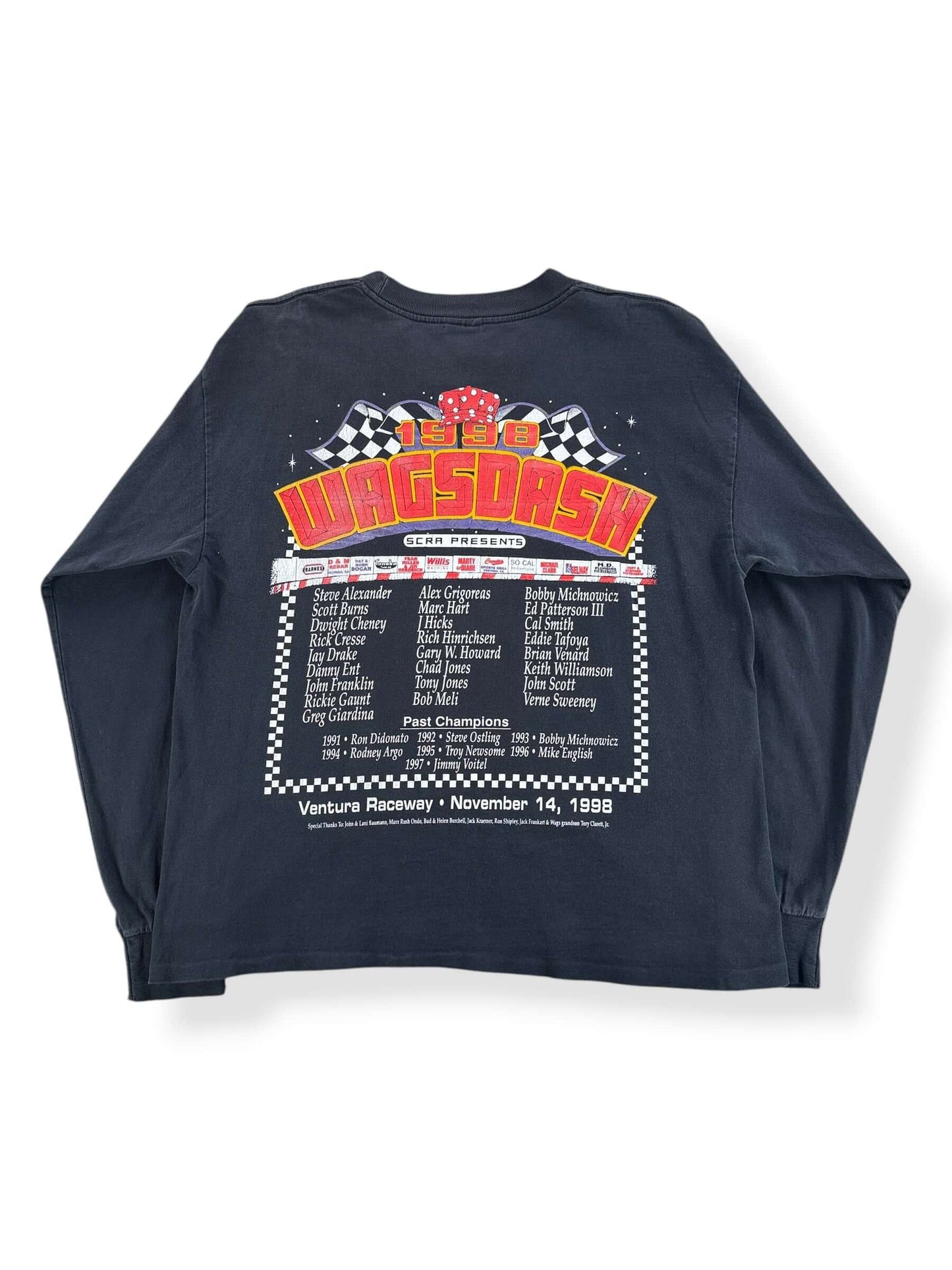 Back of Vintage 1998 Wagsdash Racing Long Sleeve Tee SZ L