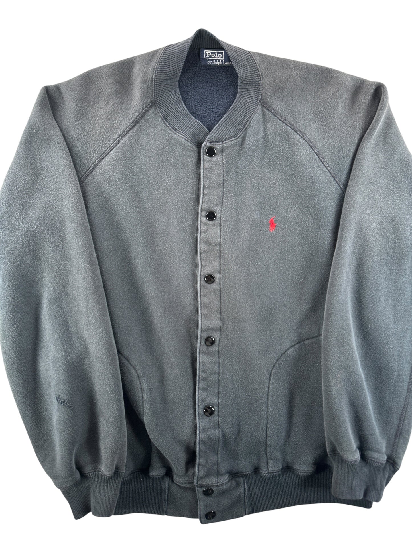 Front Close Up of Vintage Polo Bomber Sweatshirt SZ L