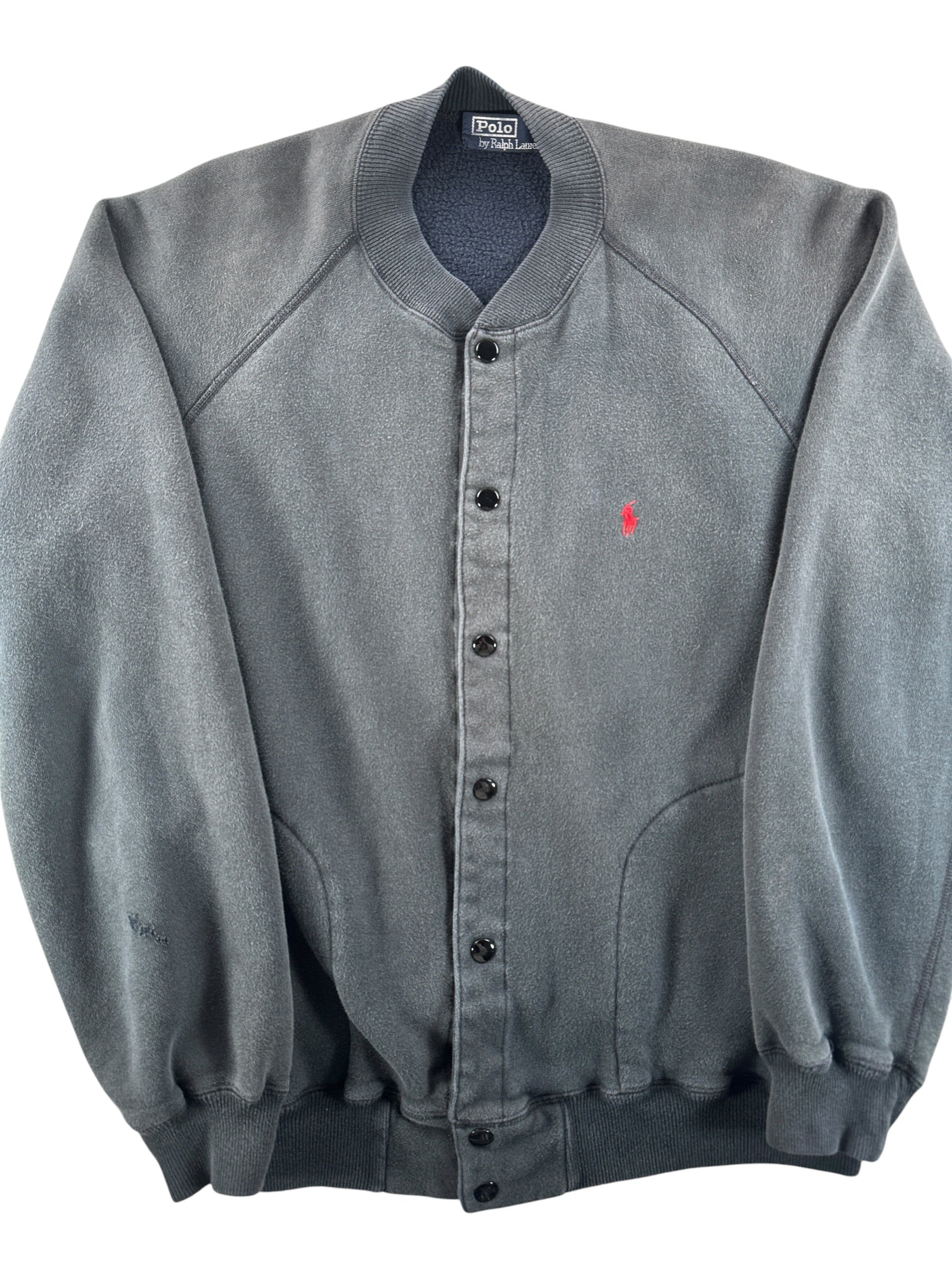 Front Close Up of Vintage Polo Bomber Sweatshirt SZ L