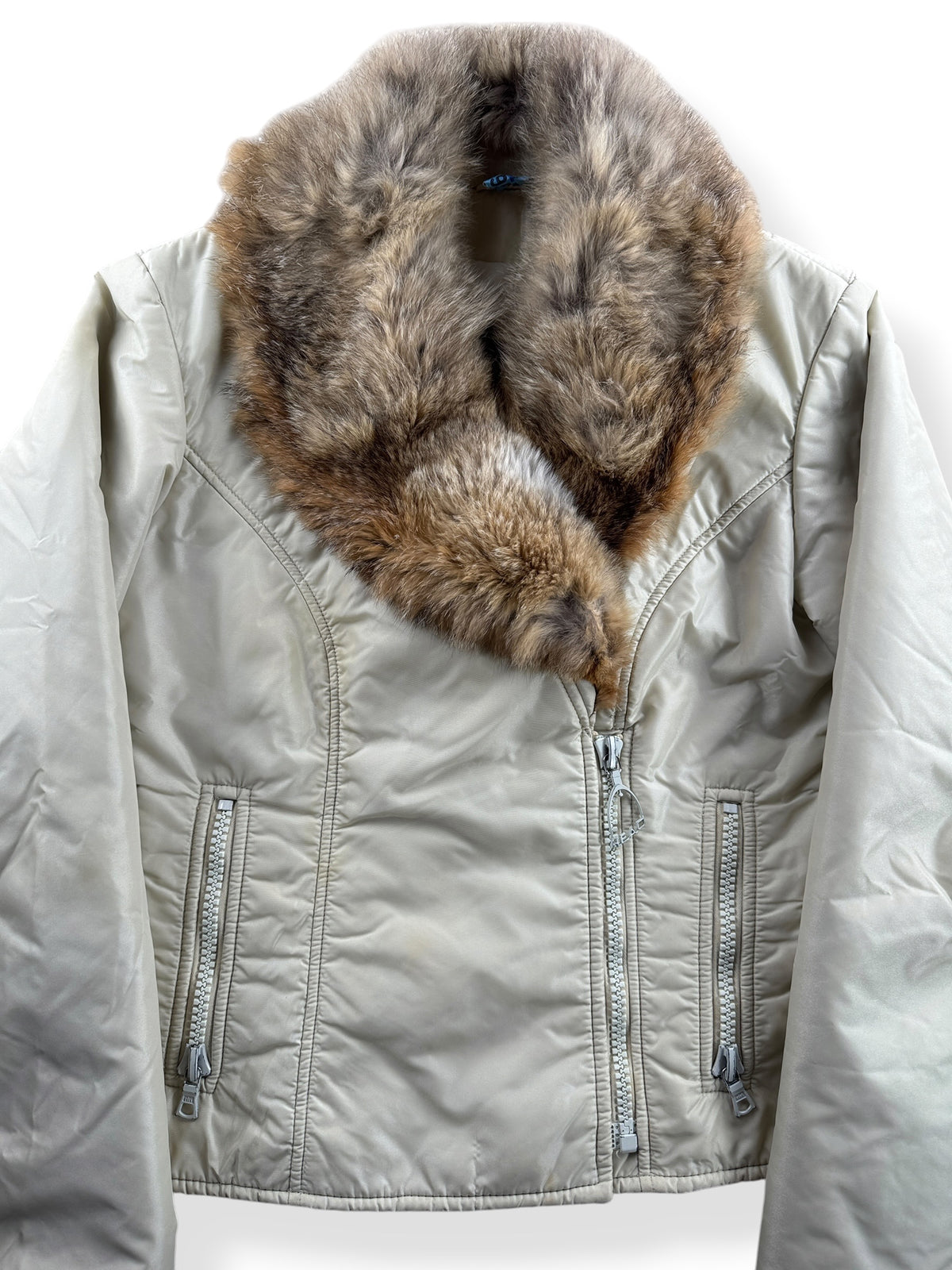 Close-up of Vintage Ladies Fur Collared Brown Jacket Petite SZ M