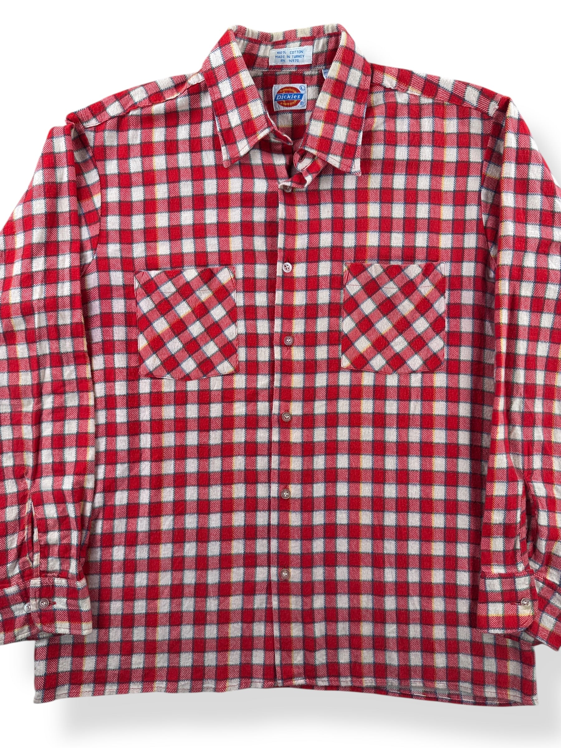 Front Close Up of Vintage Dickies Cotton Printed Flannel SZ L