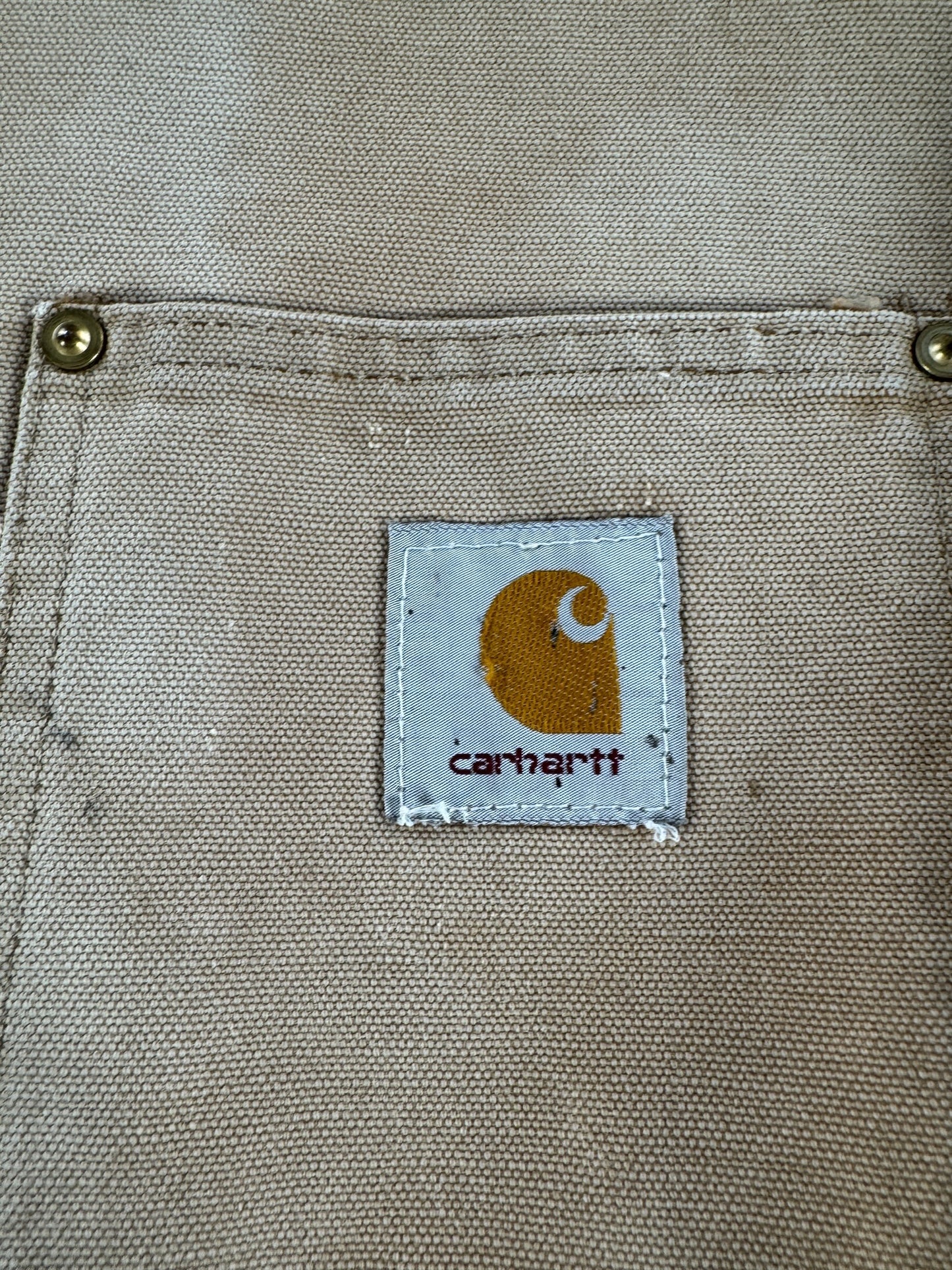 Label on Vintage Carhartt Tan Duck Chore Coat SZ XL