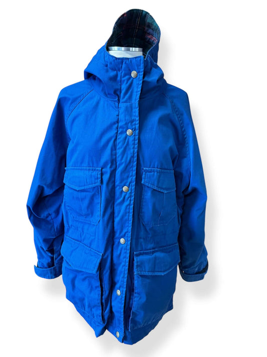 Front view of 1980s Eddie Bauer Blue Hooded Parka M