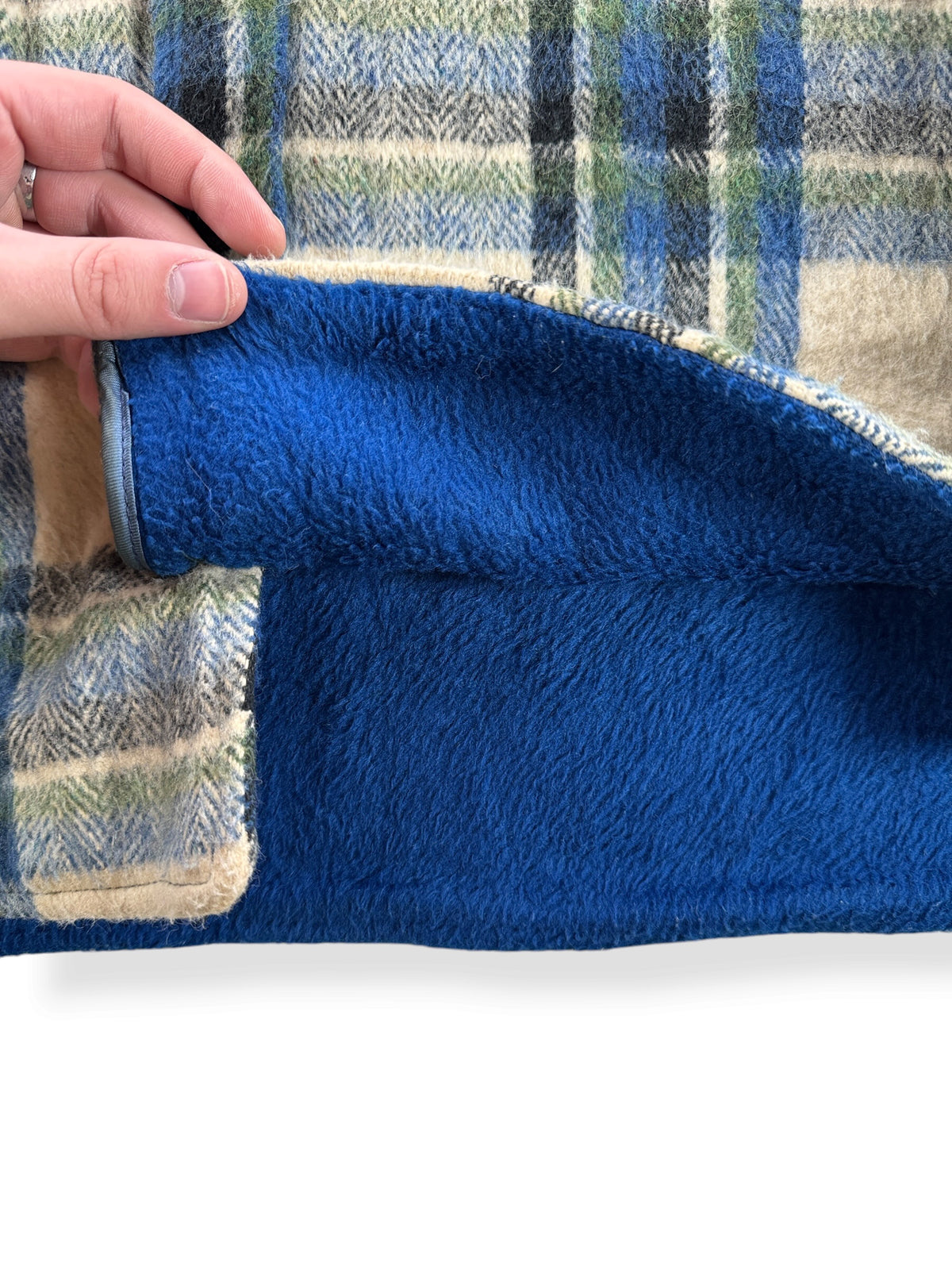 Inside of Vintage Blue Plaid CPO Coat SZ M