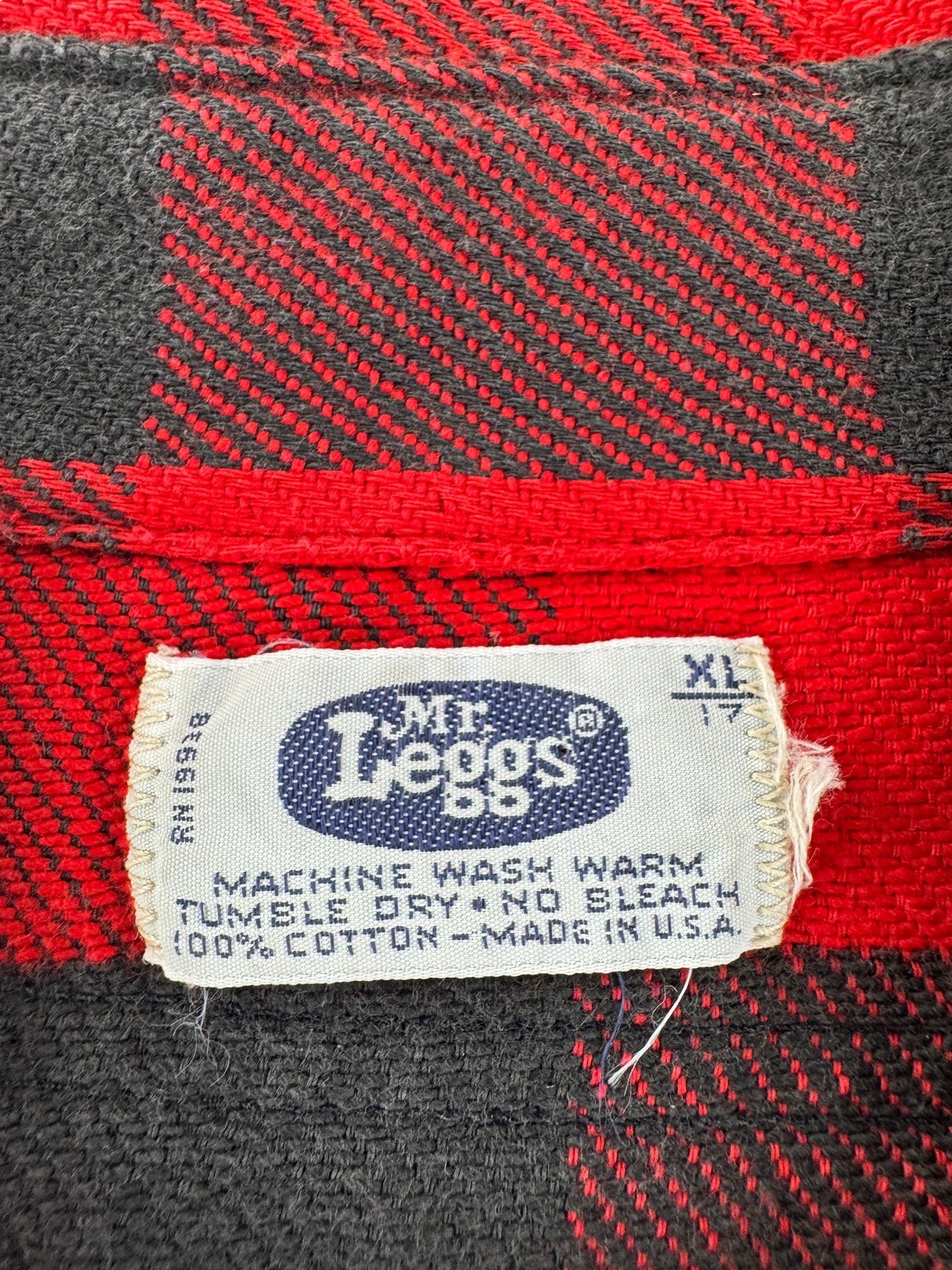 Label on Vintage Mr. Leggs Cotton Flannel SZ XL