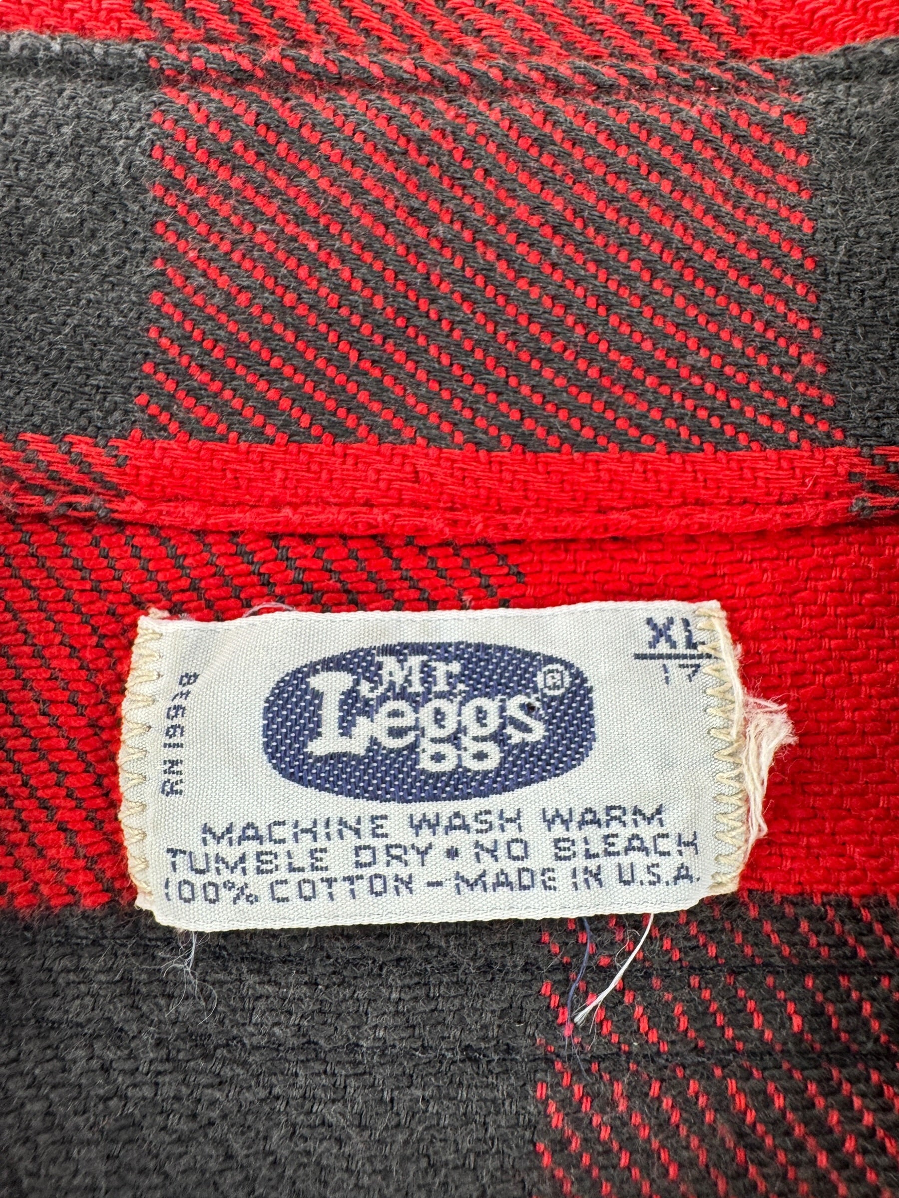 Label on Vintage Mr. Leggs Cotton Flannel SZ XL