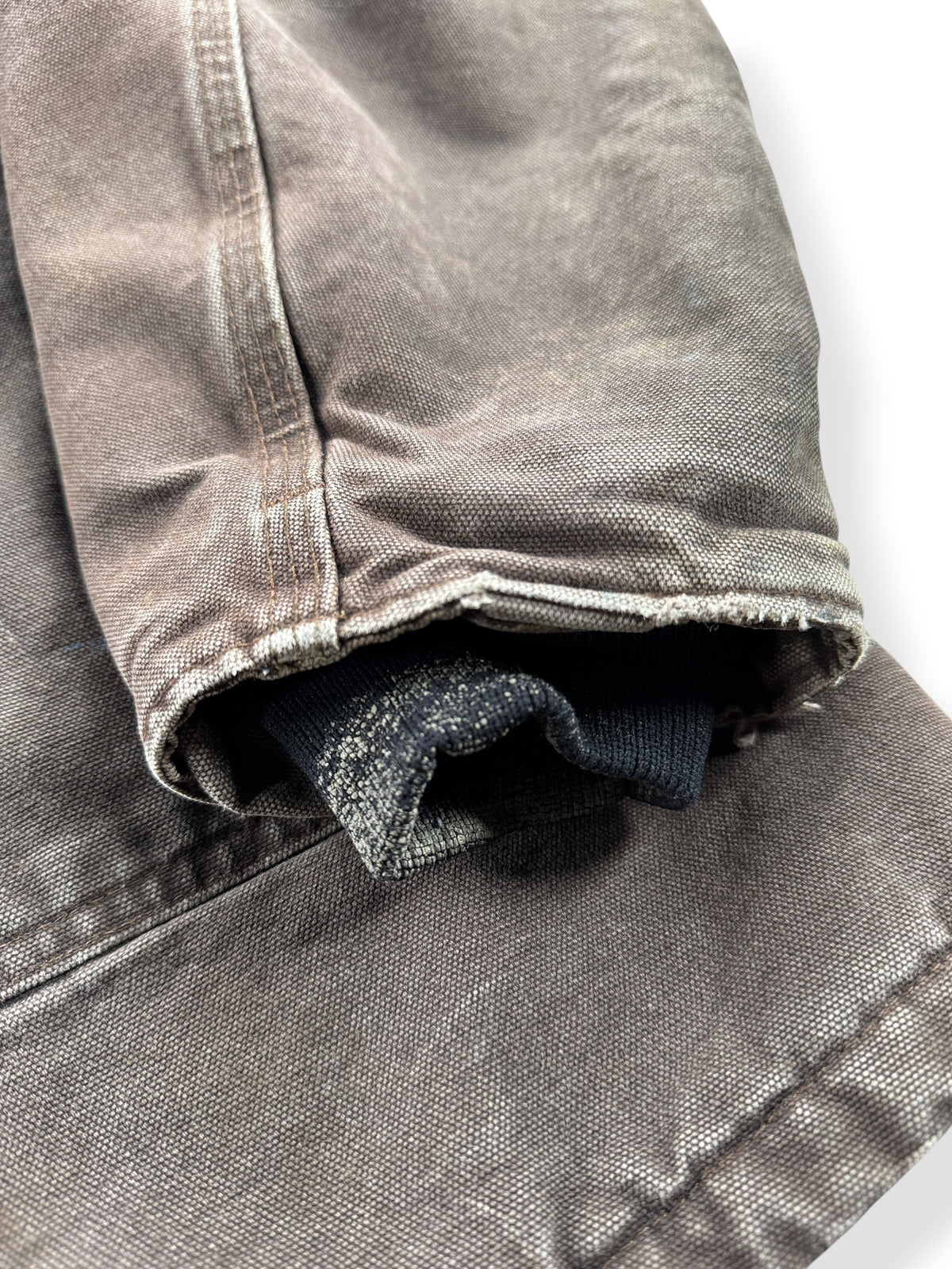 Ware on cuff of Vintage Carhartt Arctic Jacket Faded Brown SZ M-T