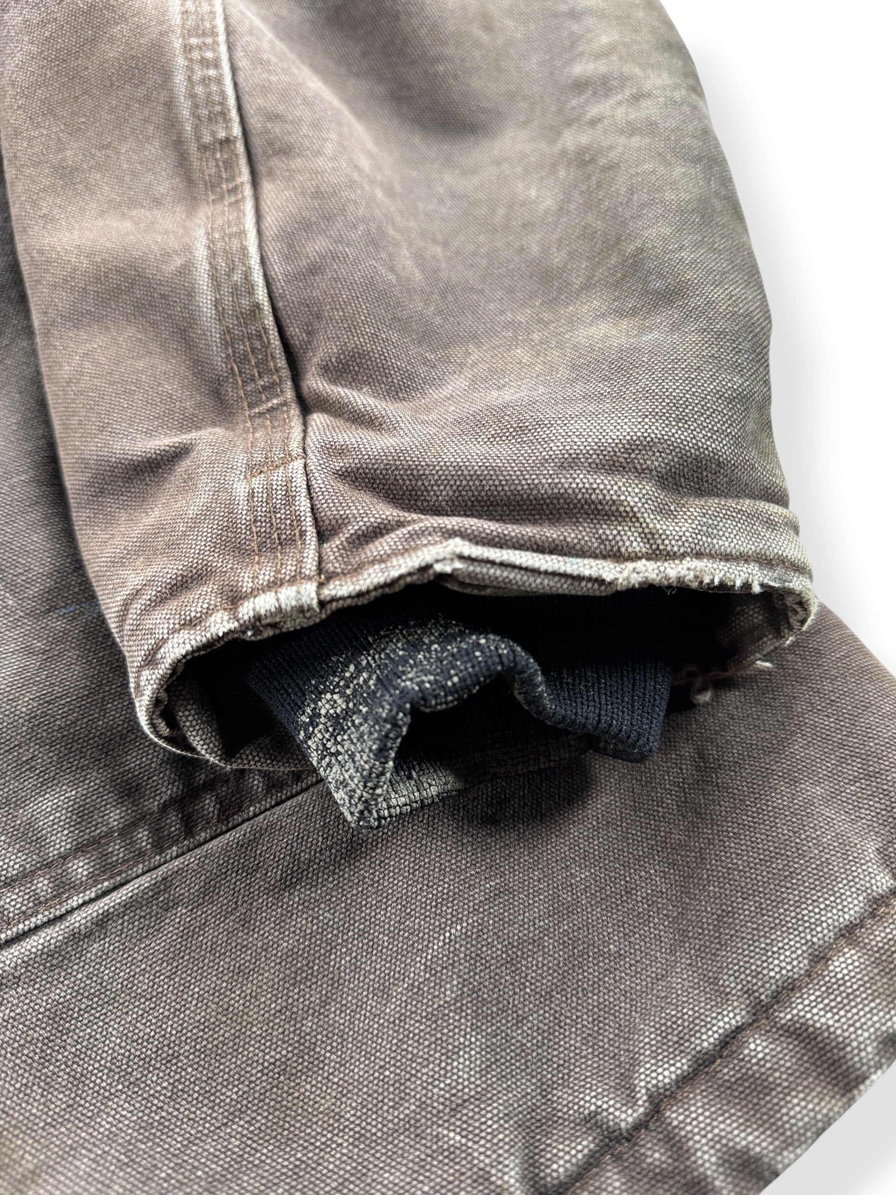 Ware on cuff of Vintage Carhartt Arctic Jacket Faded Brown SZ M-T