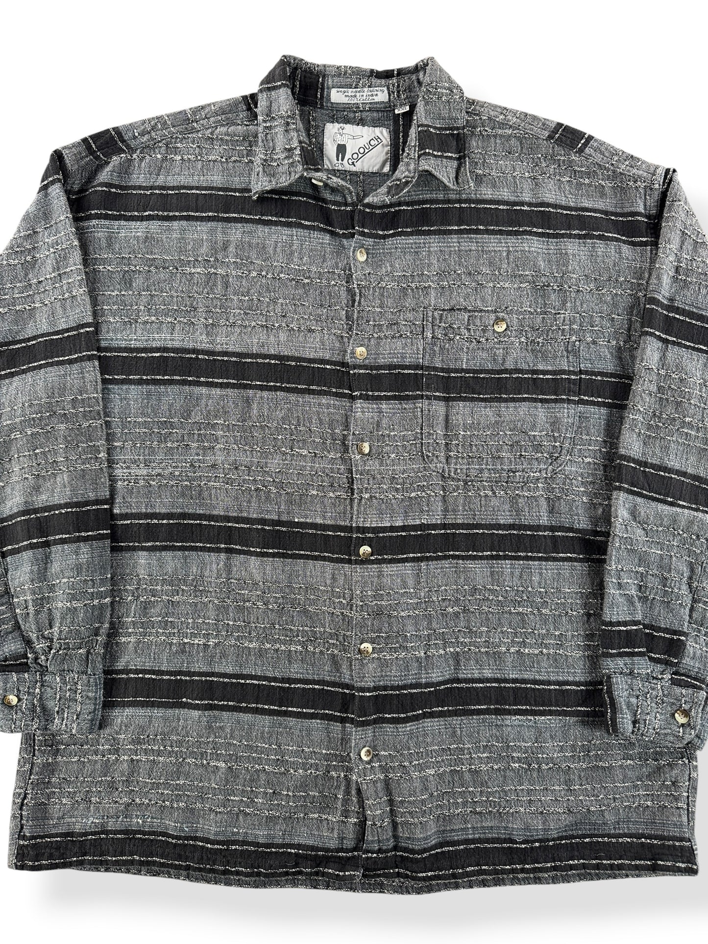 Front Close Up of Vintage Goouch Striped Textured Shirt SZ XXL (Fits XL)