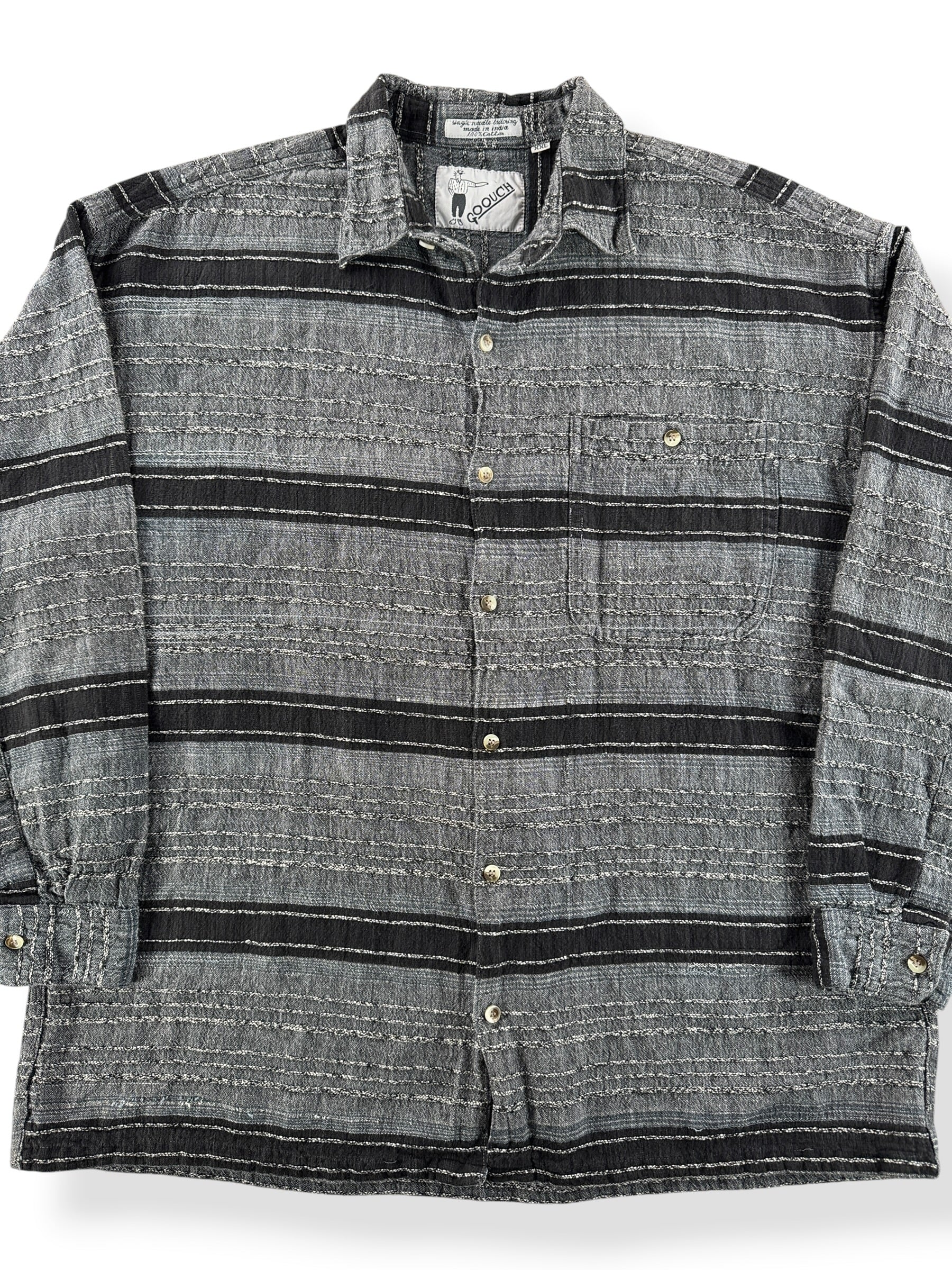 Front Close Up of Vintage Goouch Striped Textured Shirt SZ XXL (Fits XL)