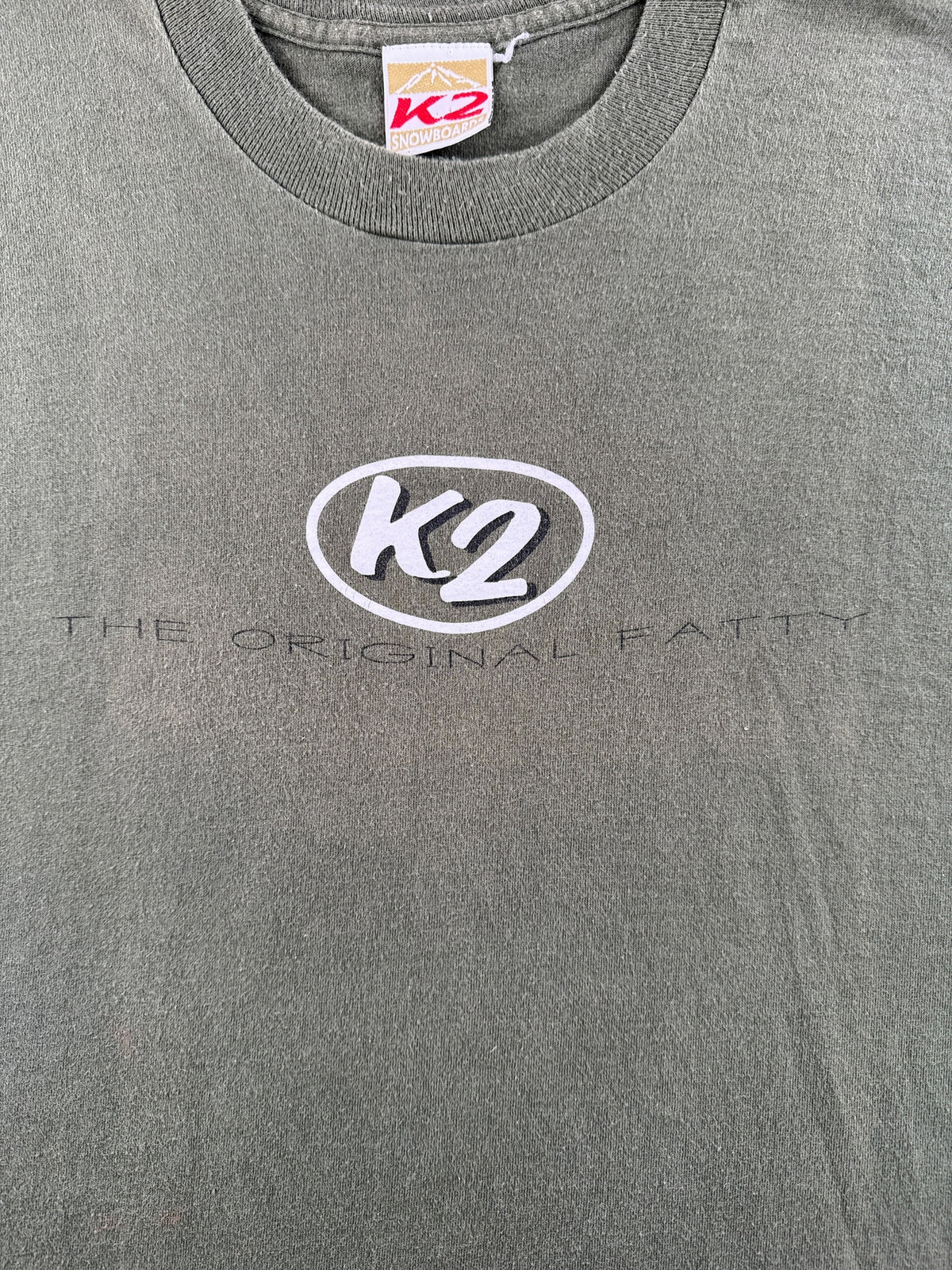 Front graphic on Vintage 90s K2 Snowboards Tee SZ XL