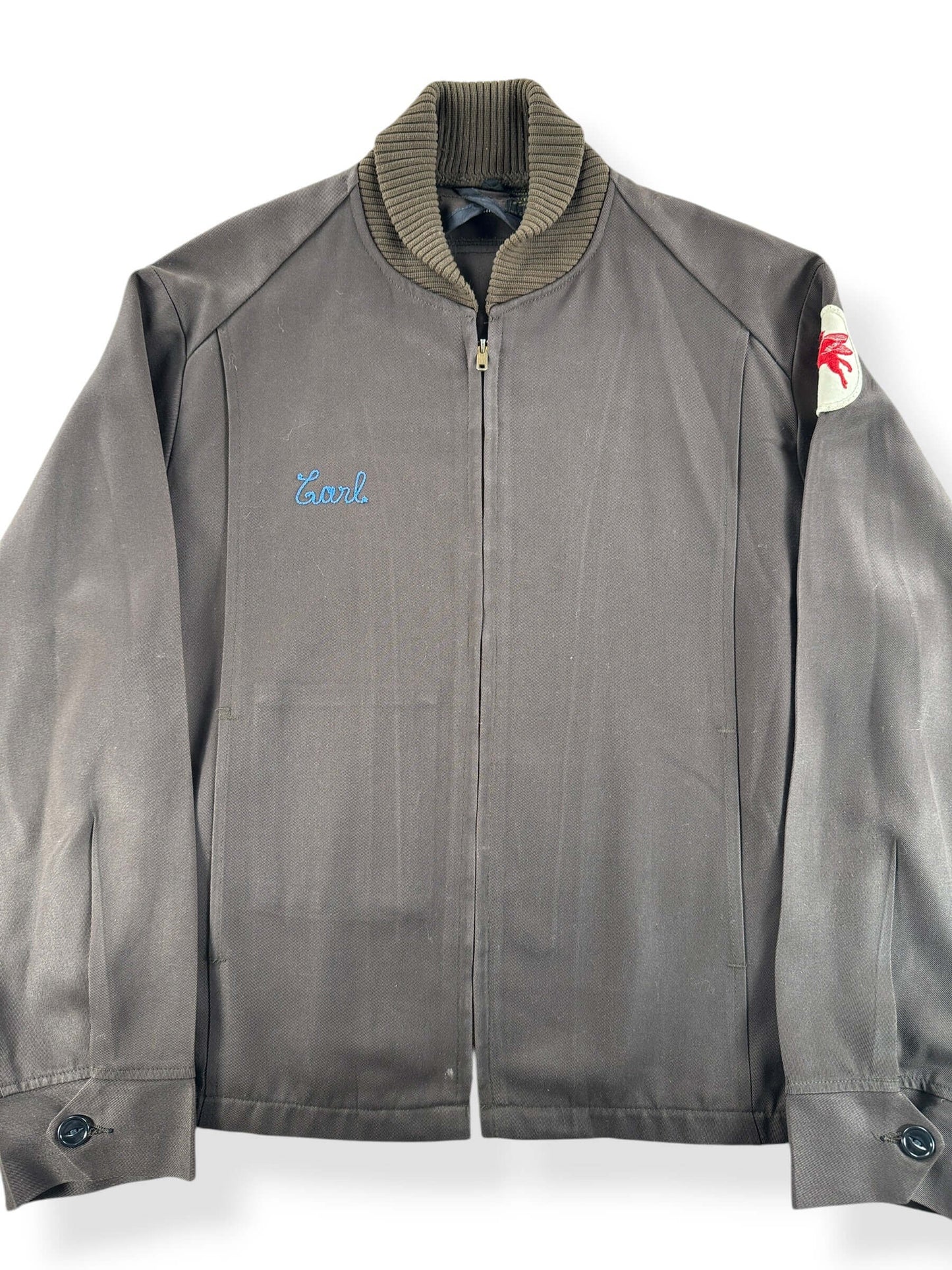 Front Close Up of Vintage Unitog Mobil Patch Gabardine Gas Station Jacket SZ 42