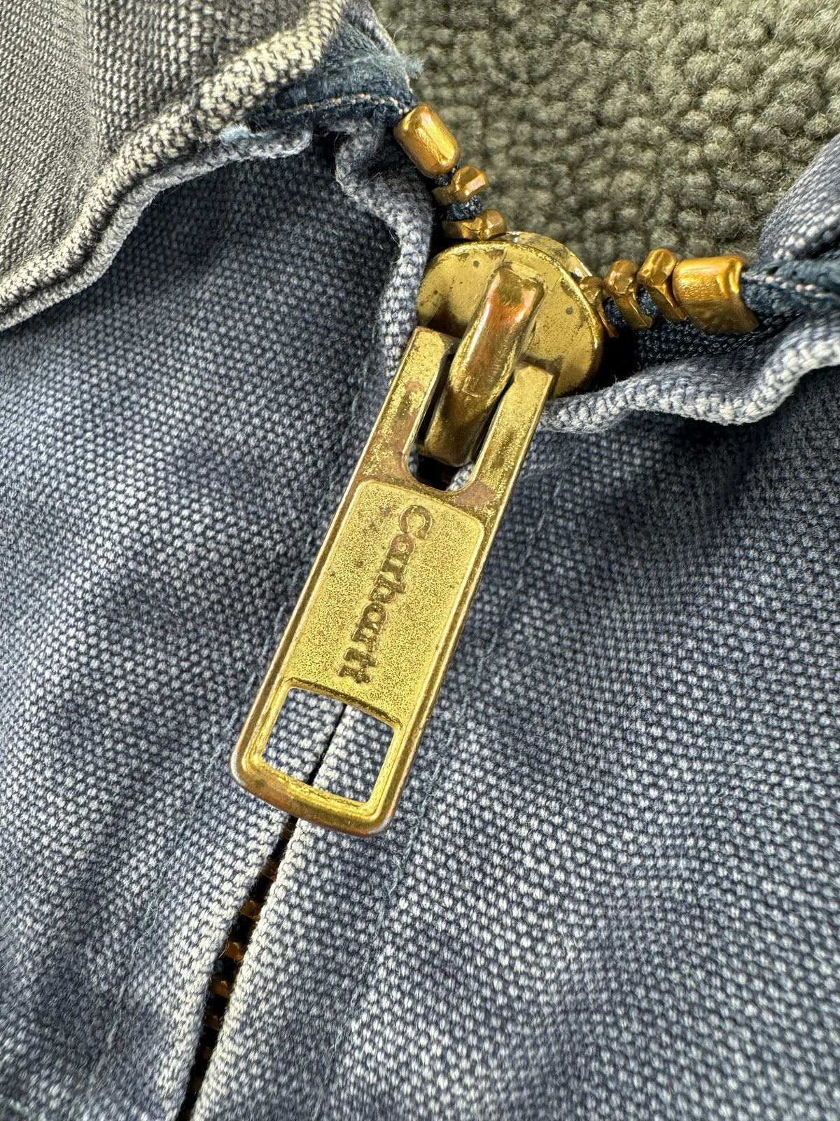 Zipper on Vintage Faded Blue Carhartt Arctic Jacket SZ L