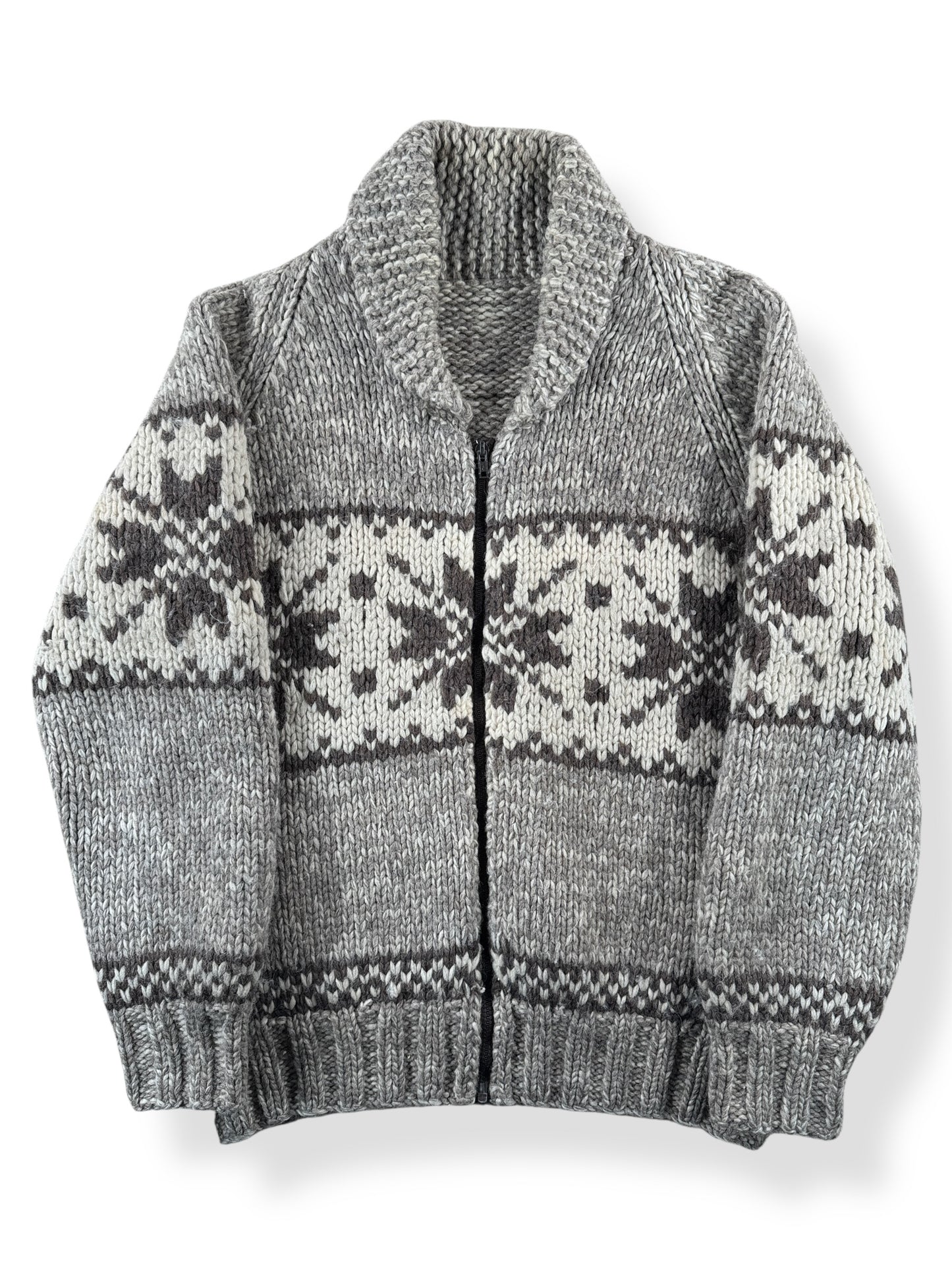 Front of Vintage Snowflake Pattern Cowichan Style Sweater SZ M