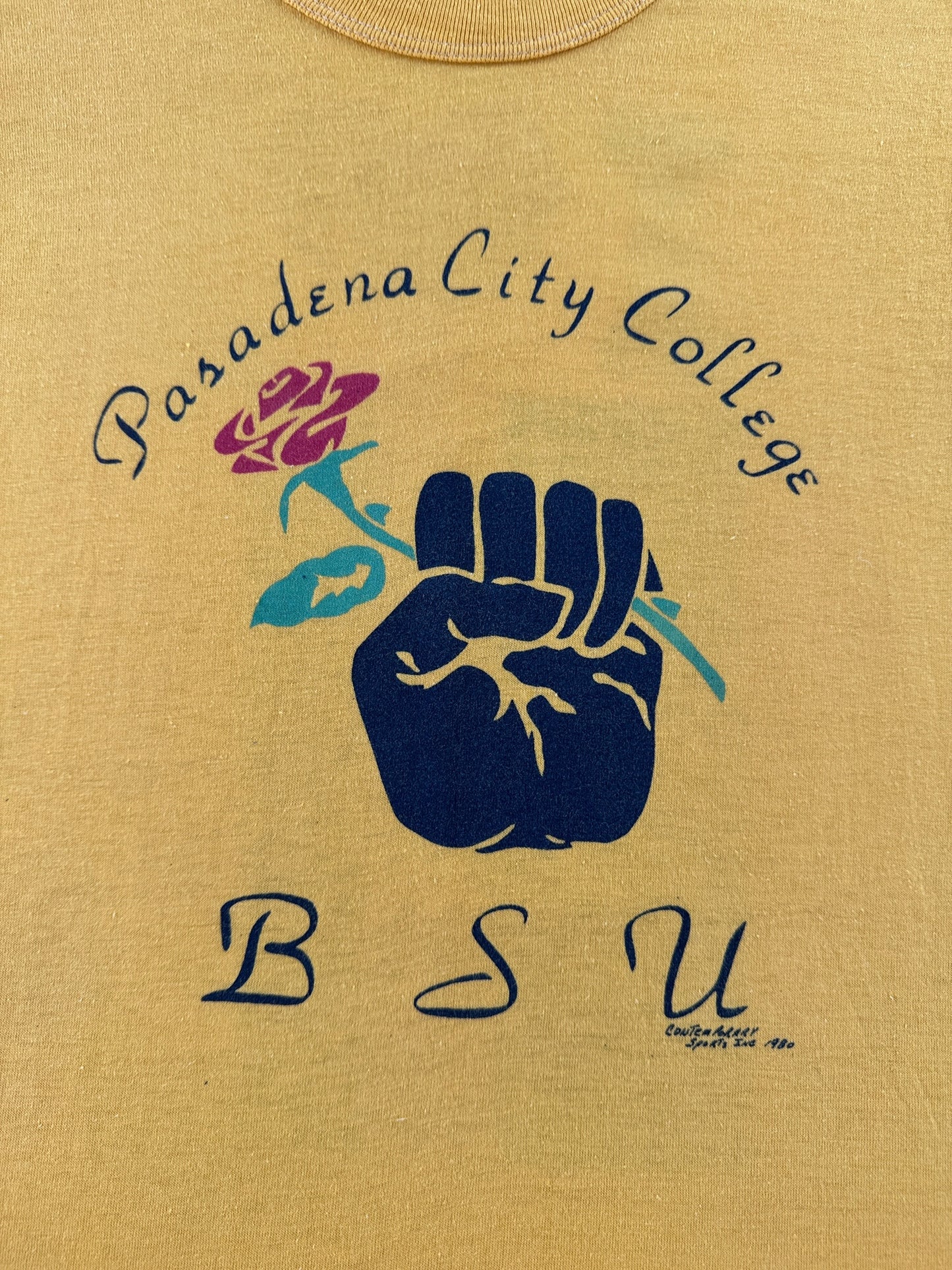 Graphic of Vintage Pasadena City College BSU '80 Tee SZ S (Fits XS)