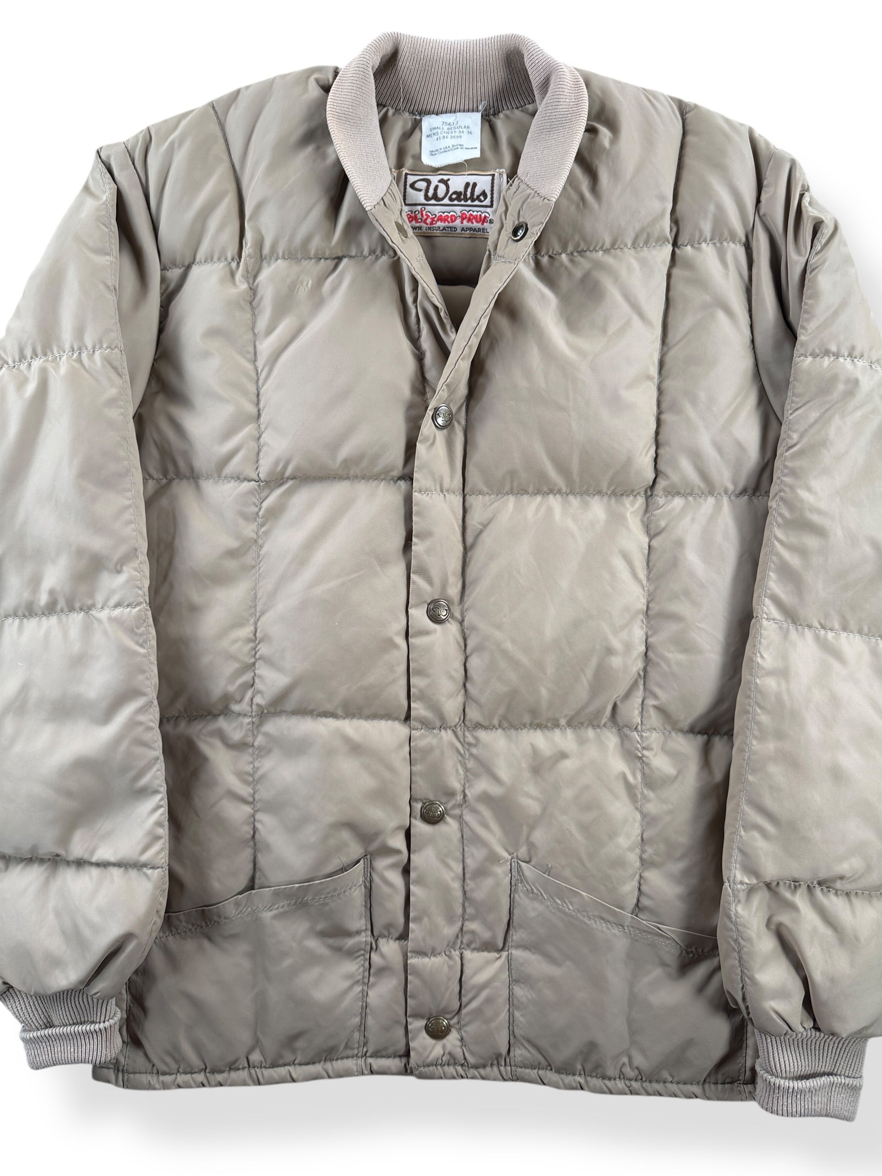 Front Close Up of Vintage Beige Blizzard Pruf Down Jacket SZ S