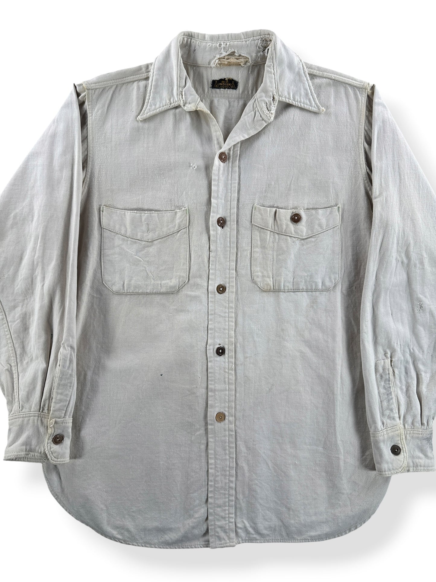 Front Close Up of Vintage 1930s Big Indian Flannel Shirt SZ M