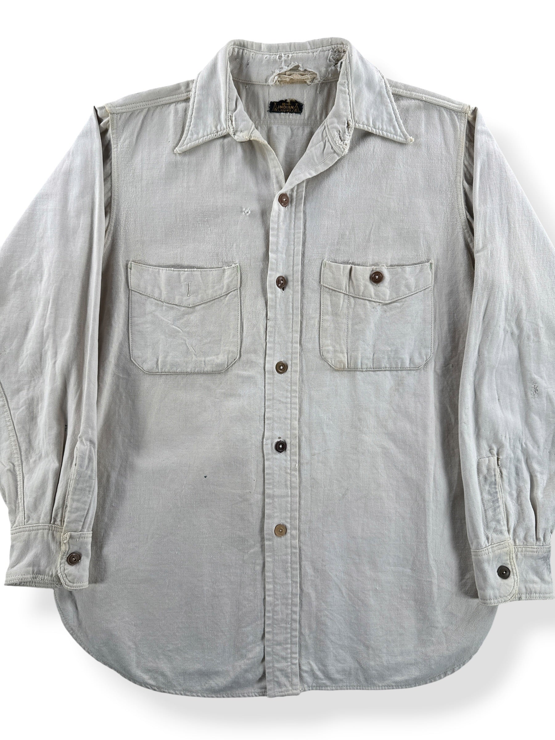 Front Close Up of Vintage 1930s Big Indian Flannel Shirt SZ M