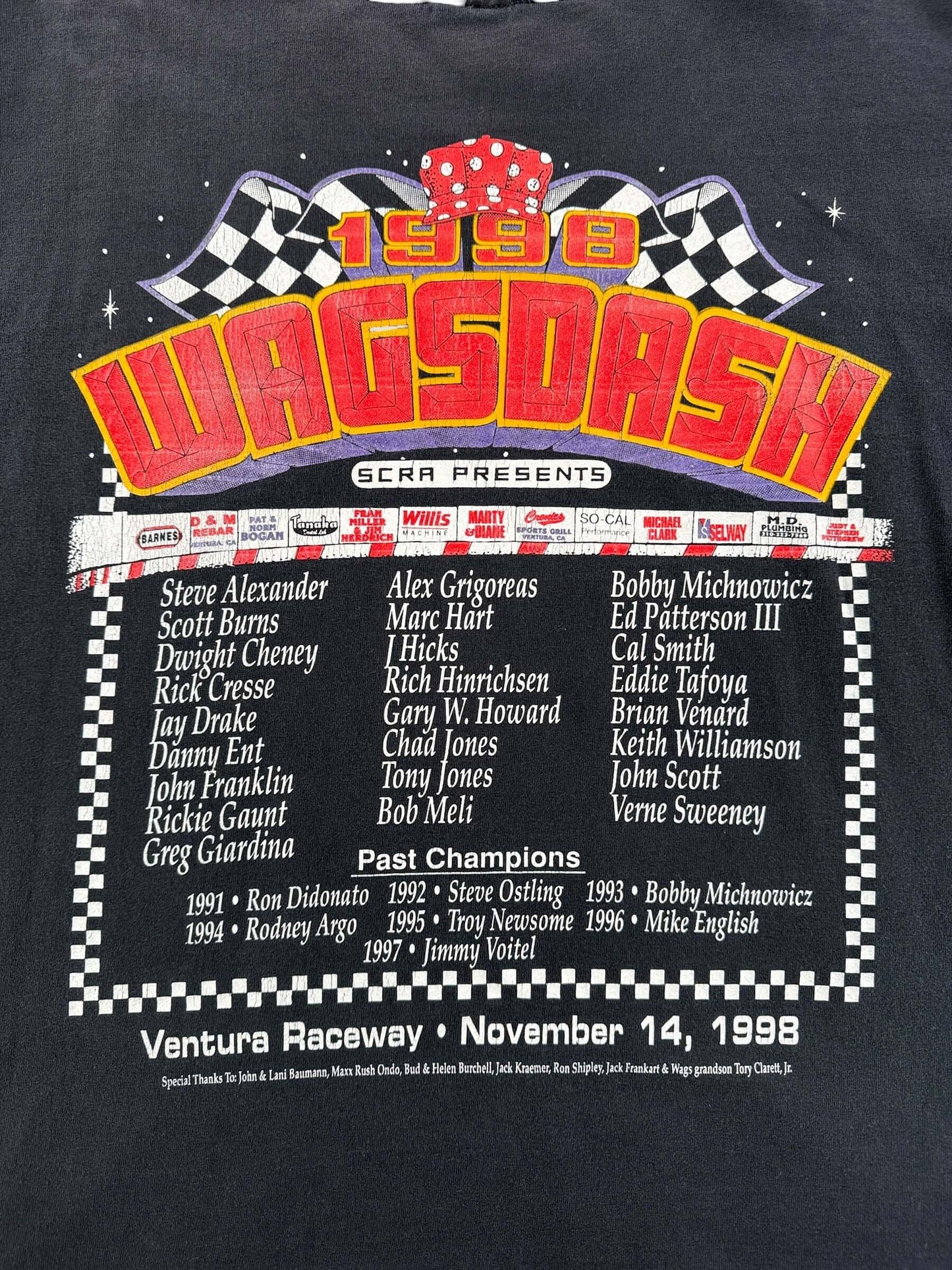 Back Graphic of Vintage 1998 Wagsdash Racing Long Sleeve Tee SZ L