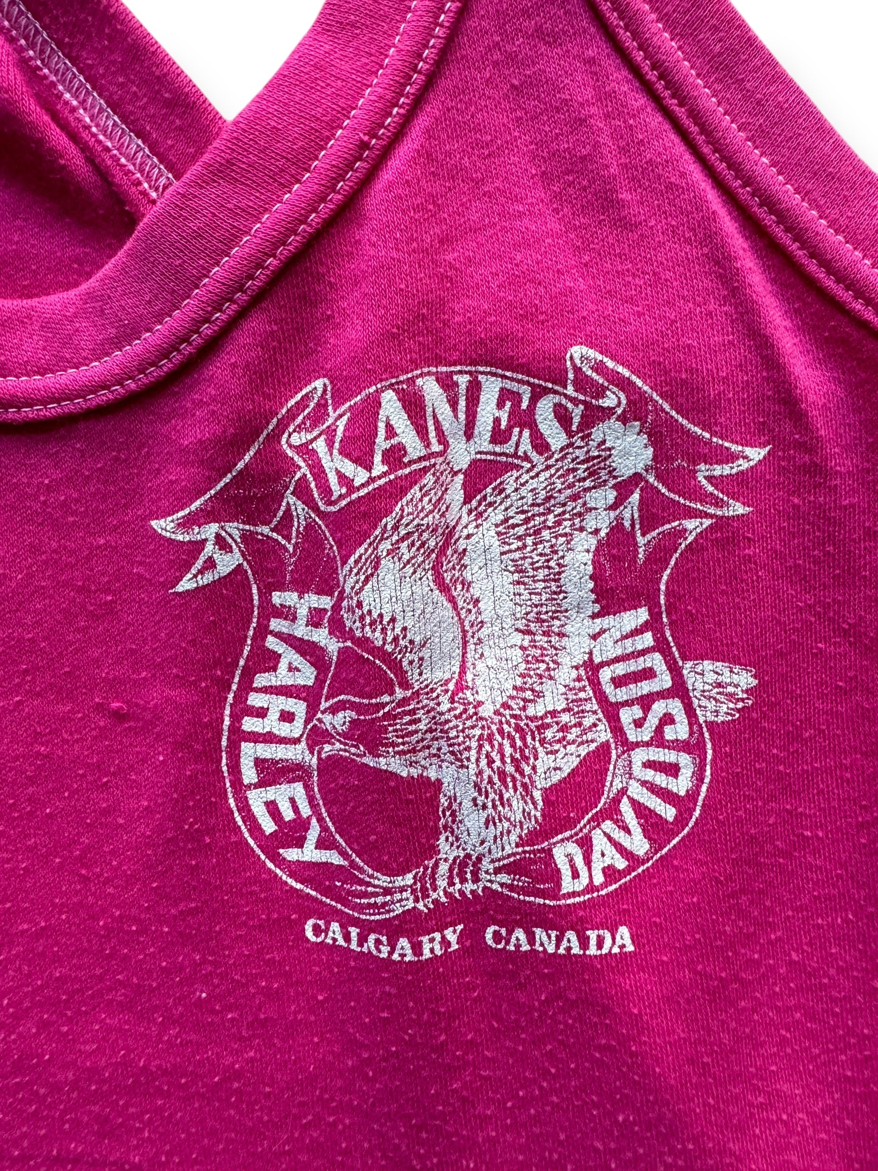 Front Graphic of Vintage Pink Kanes Ladies Harley Davidson Tank Top SZ M