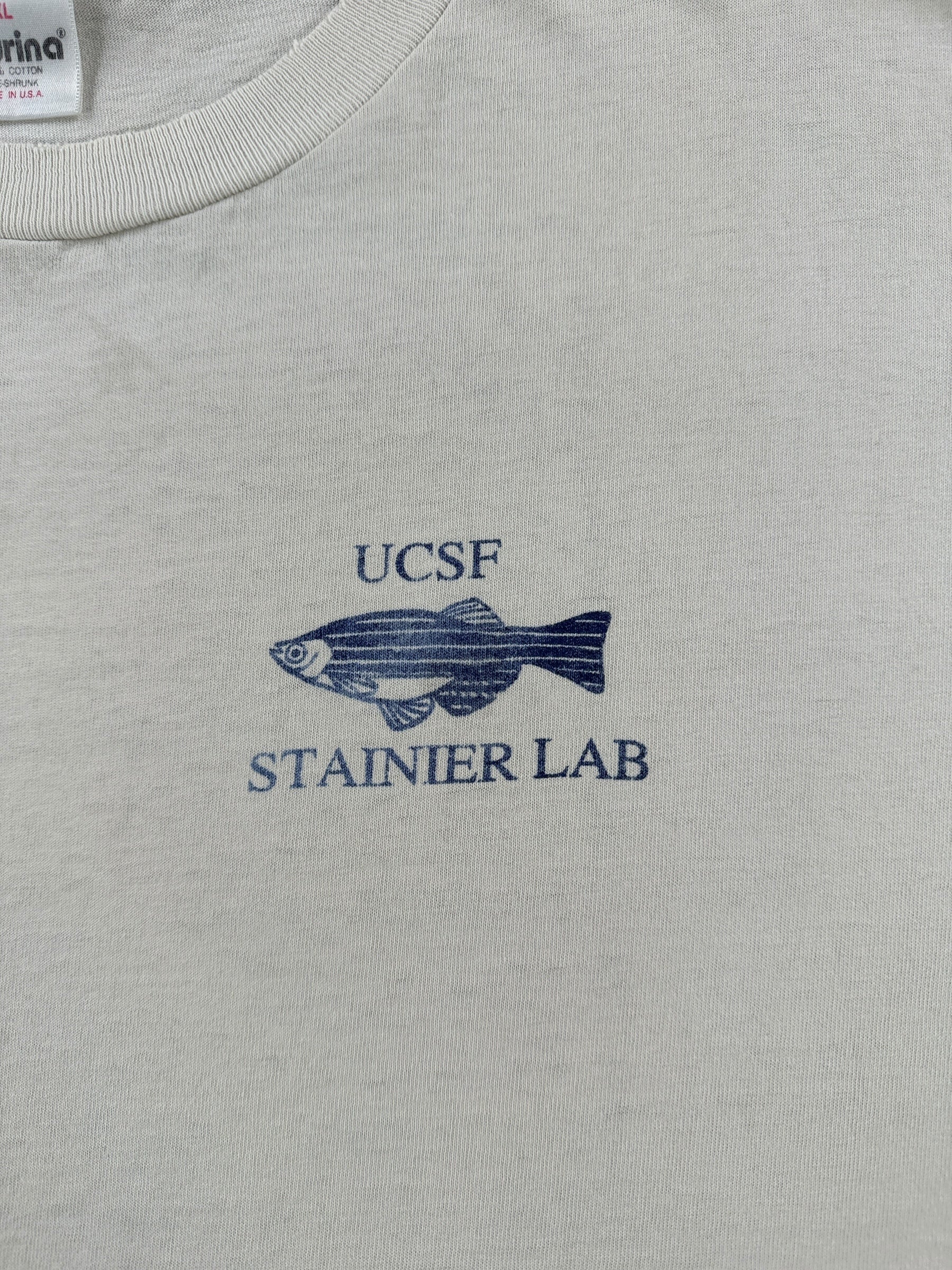 Graphic of Vintage Thrasher UCSF Stainier Lab Bootleg Ray Troll Tee SZ XL