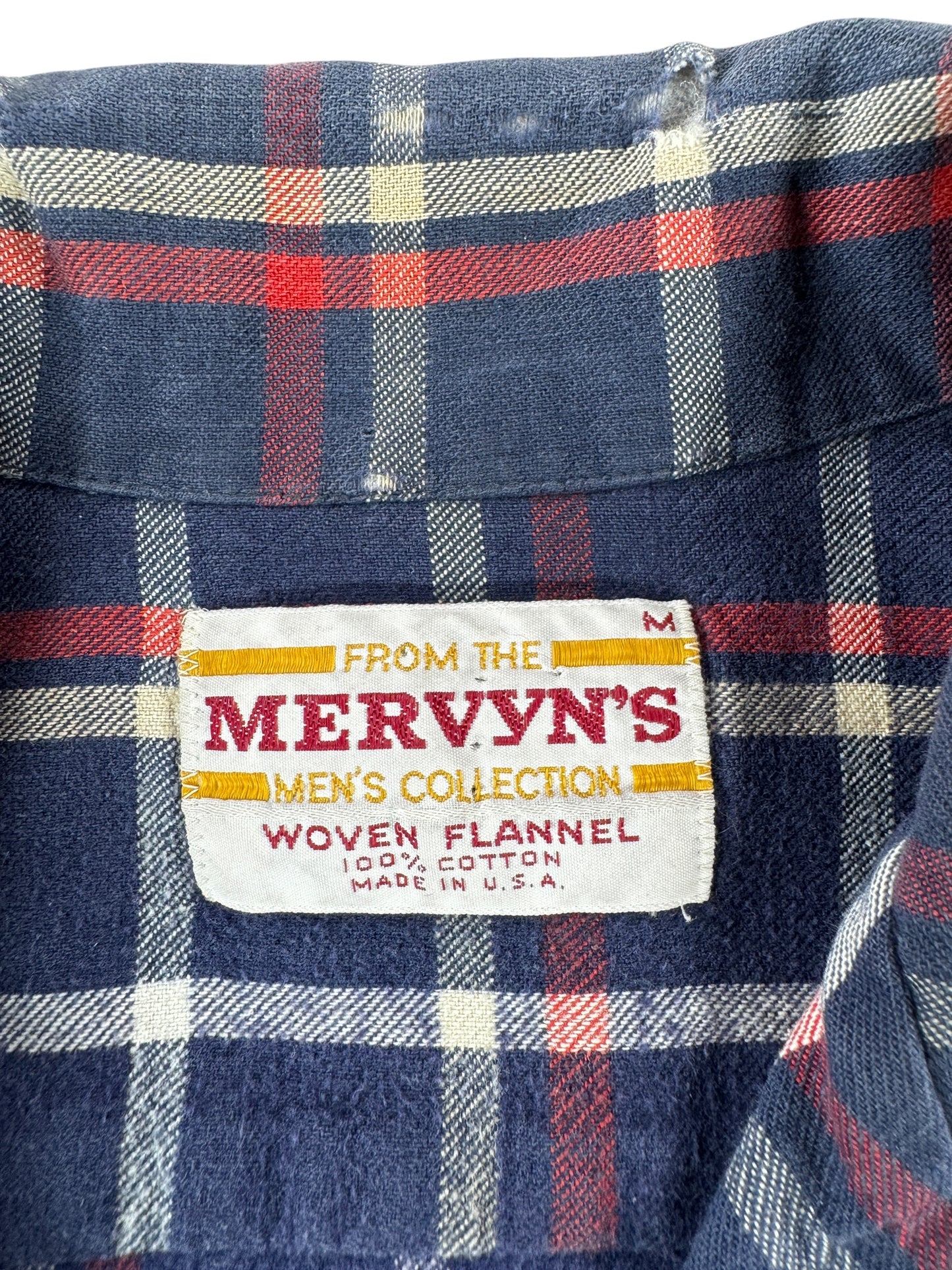 Label on Vintage Mervyn's Repaired Cotton Flannel SZ M