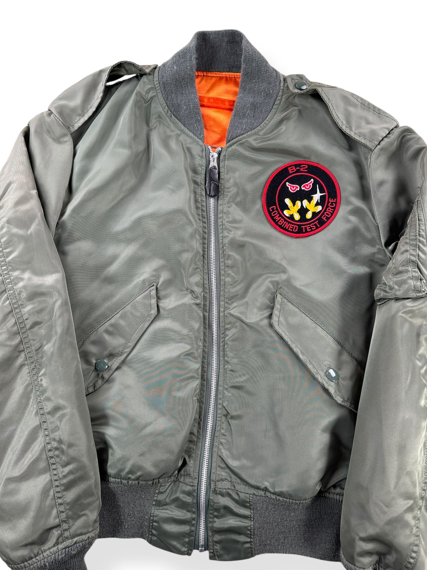 Front Close Up of Vintage L-28 B-2 Bomber Jacket SZ M