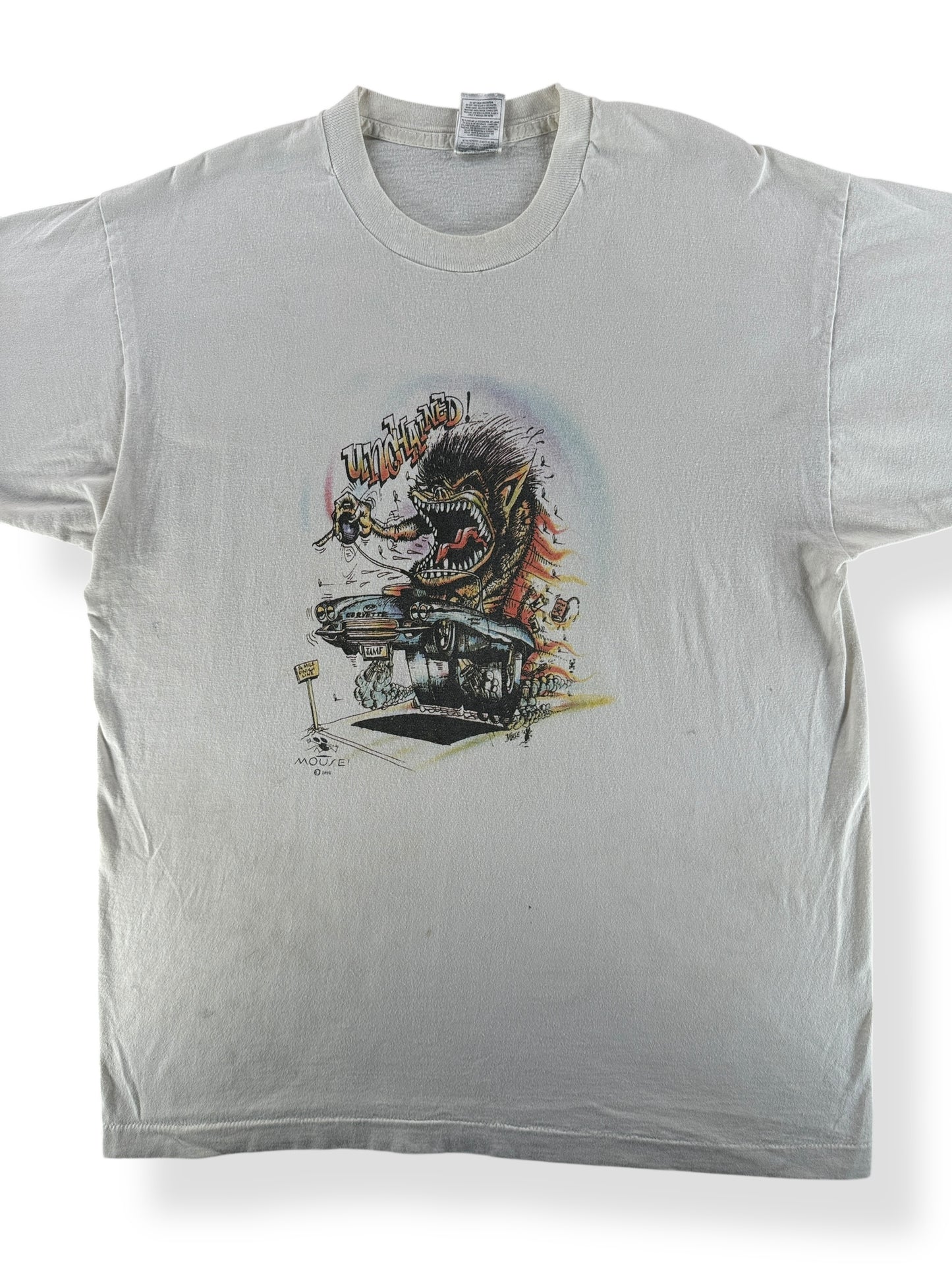 Front Close Up of Vintage Stanley Mouse Unchained Racing Tee SZ XL