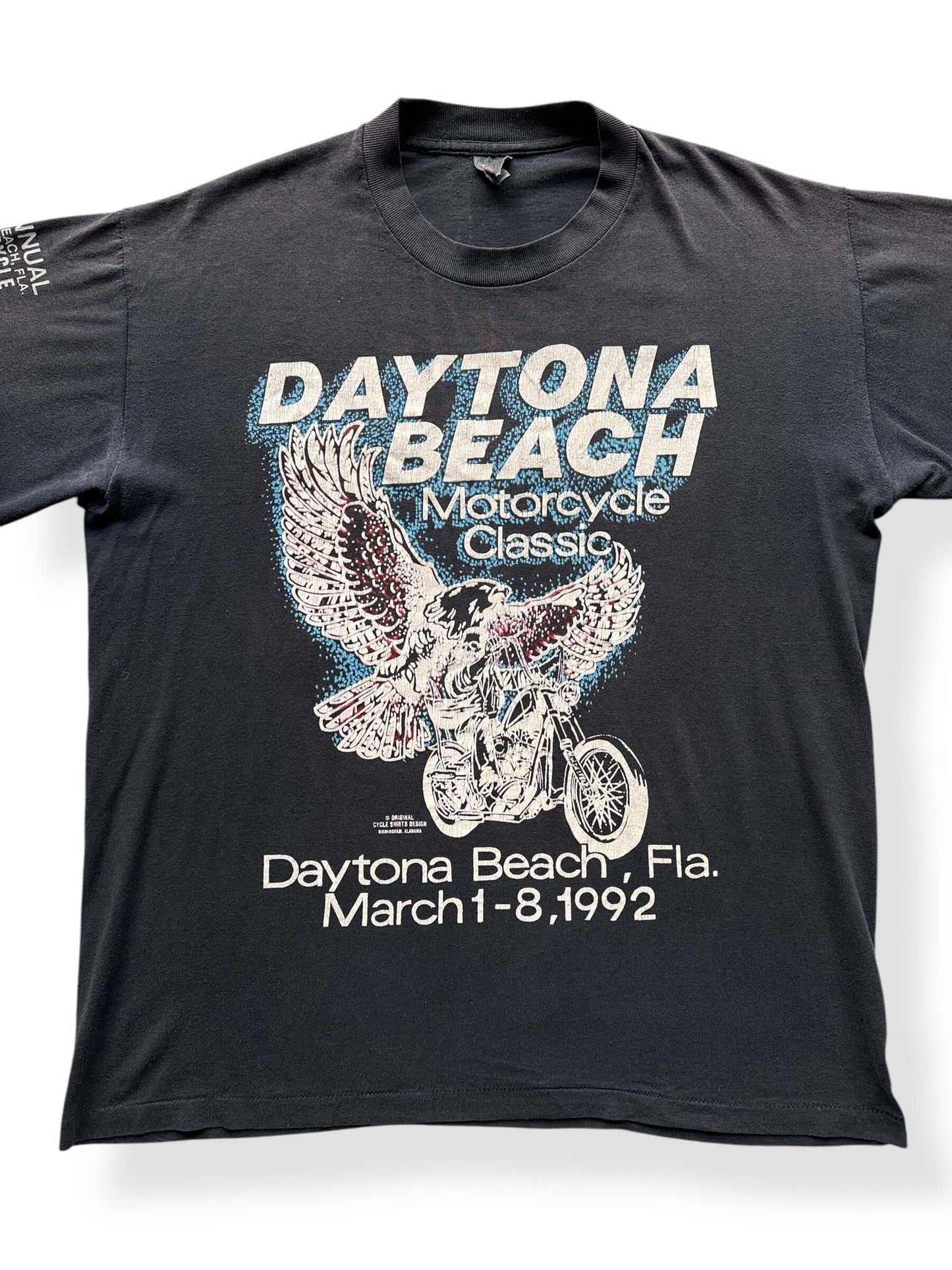 Front Close Up of Vintage 1992 Daytona Party Capital Bike Week Tee SZ L