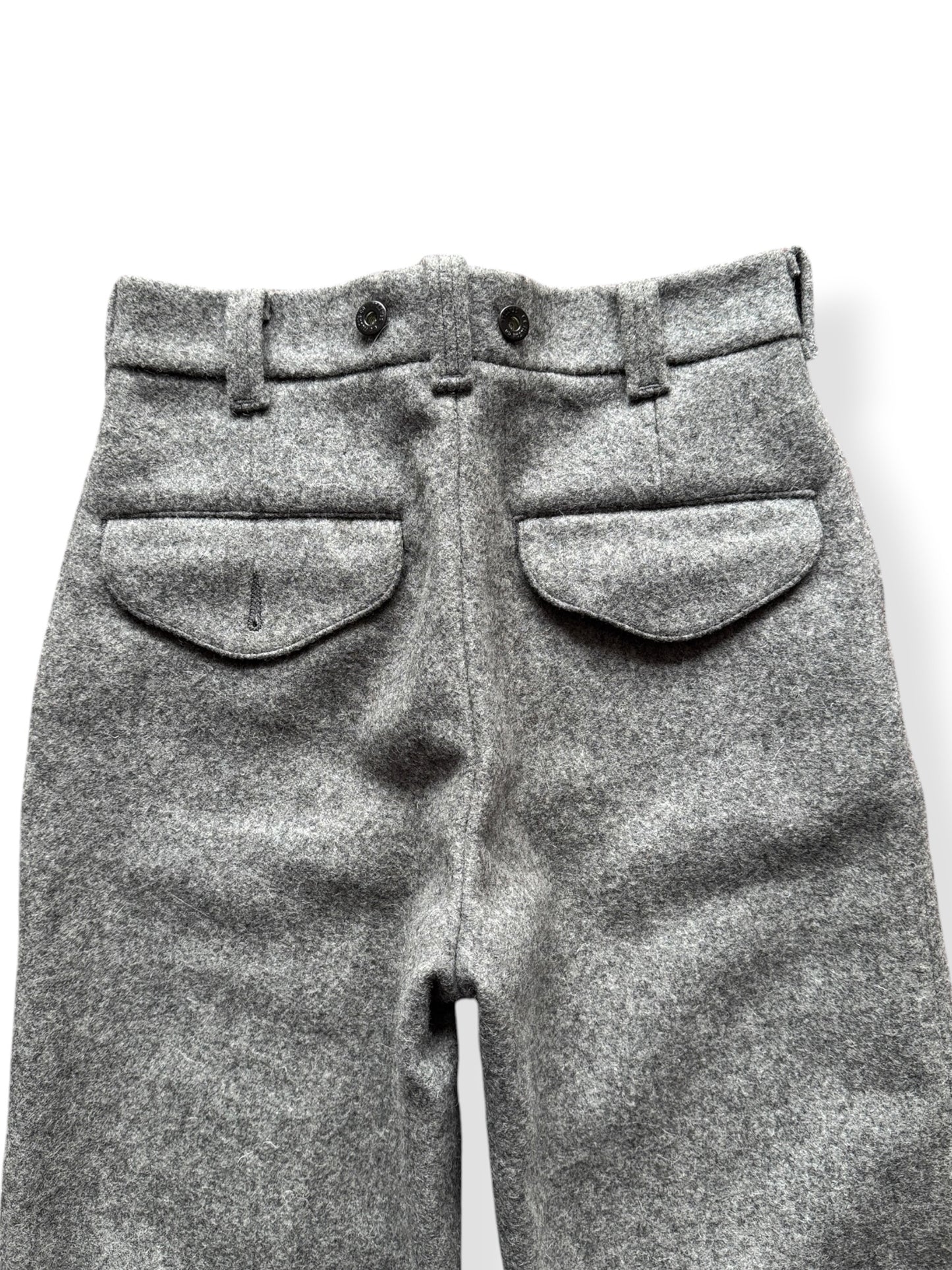 Close-up of back of Filson Grey Wool Pants SZ 28