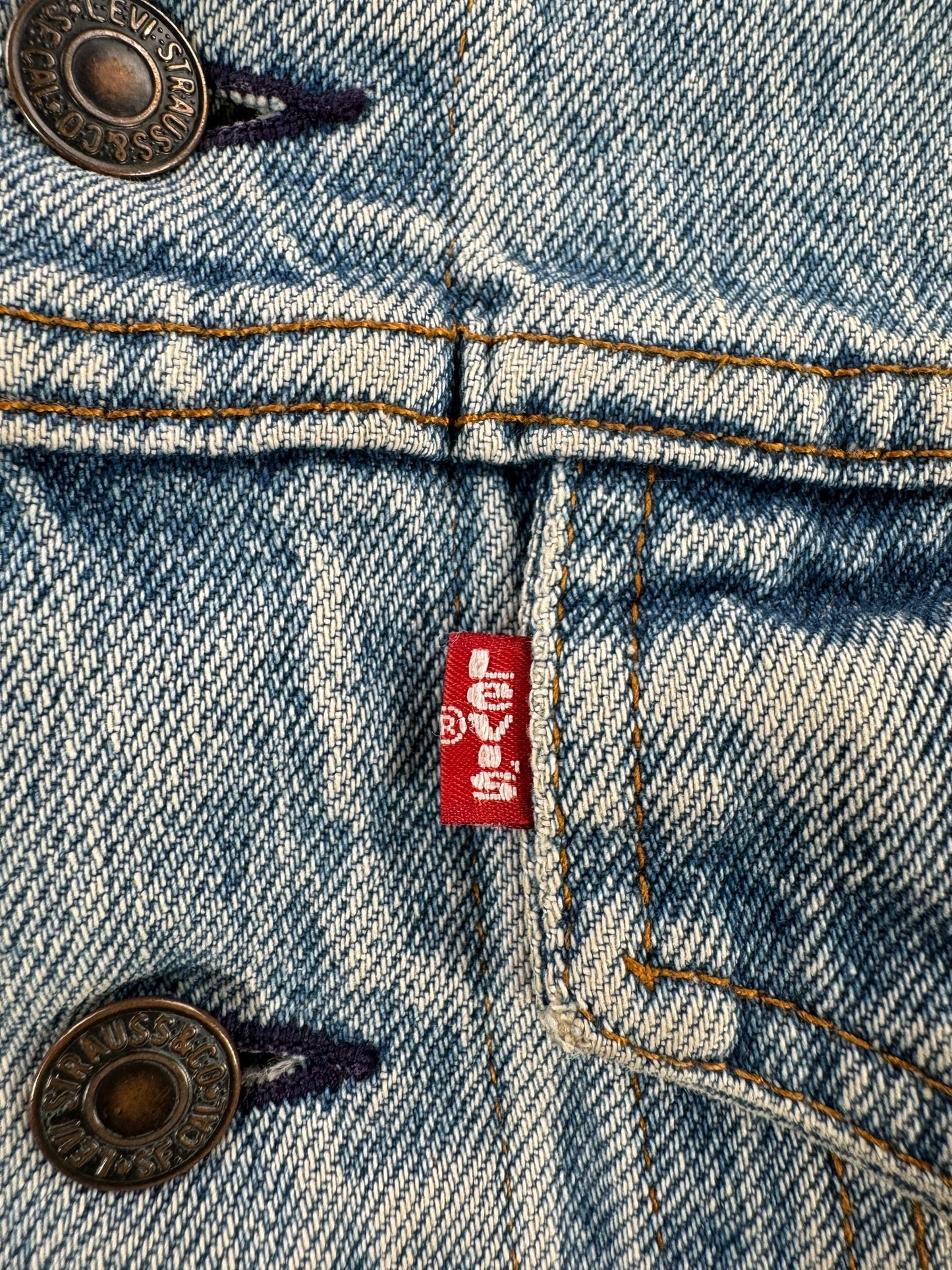 Label on Vintage 70's Levi's Dark Wash Type 3 Jacket SZ S