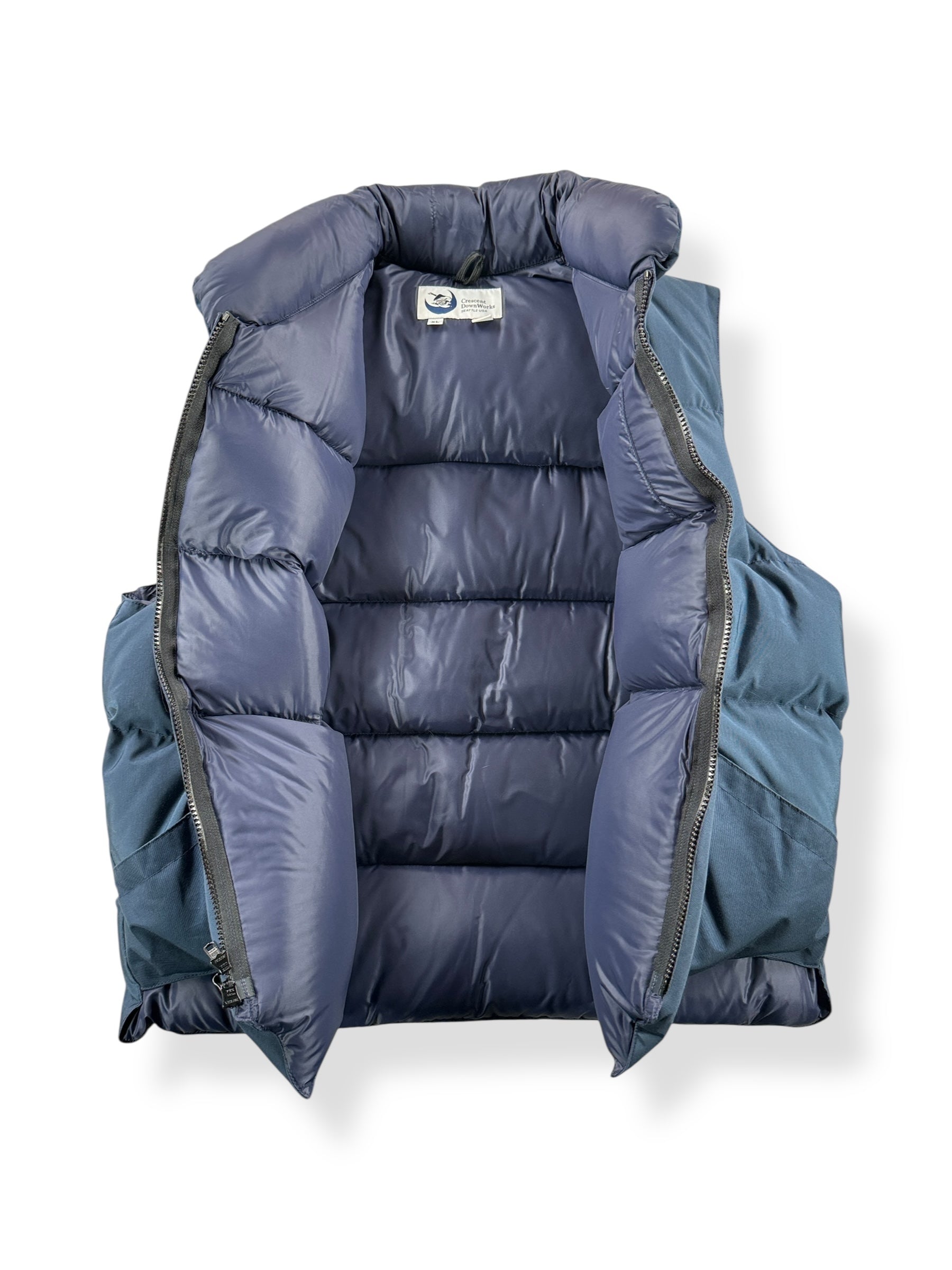 Inside of Crescent Down Works Down Vest SZ XL