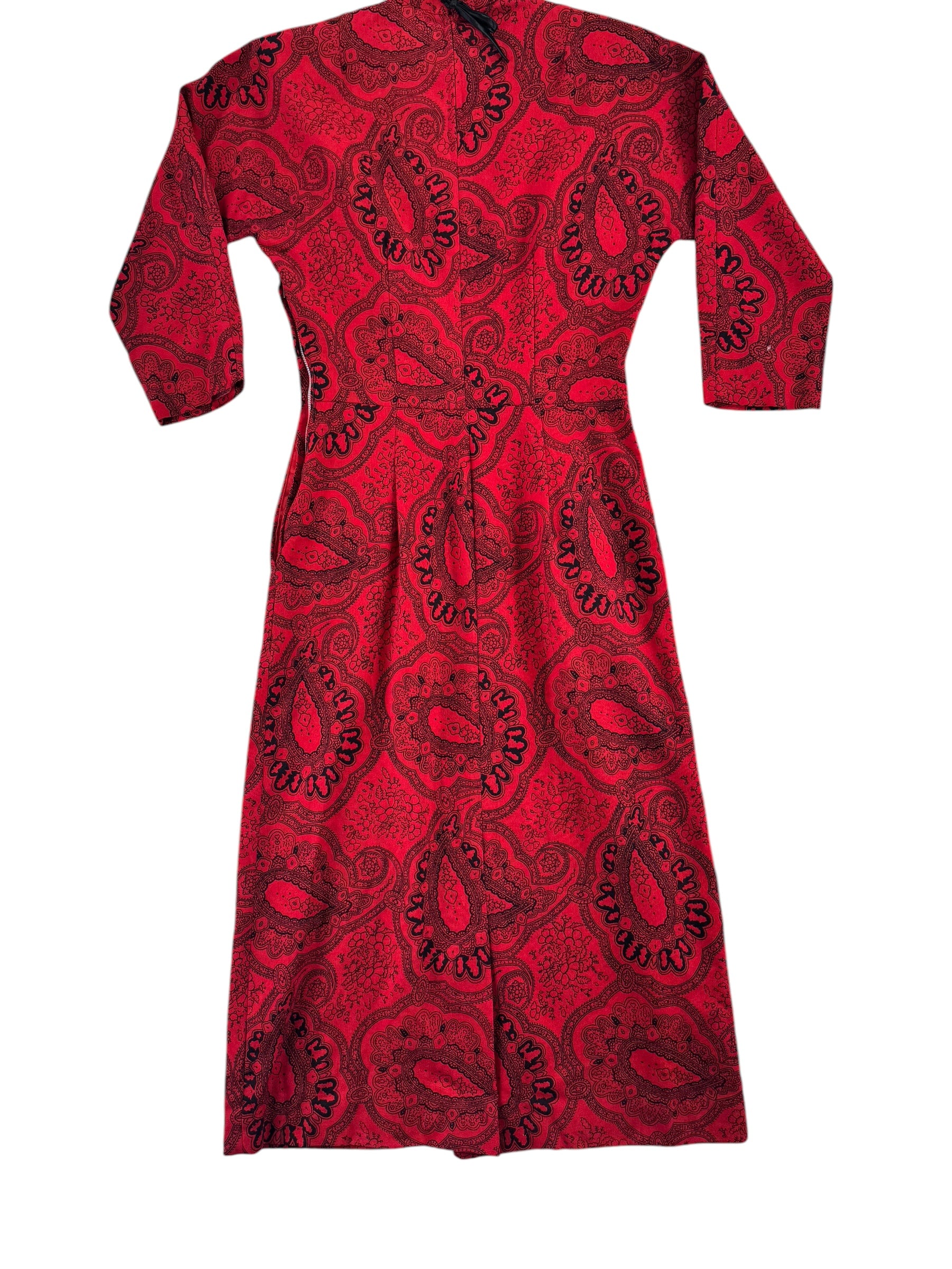 Back view of 1950s Red Paisley Wiggle Dress M